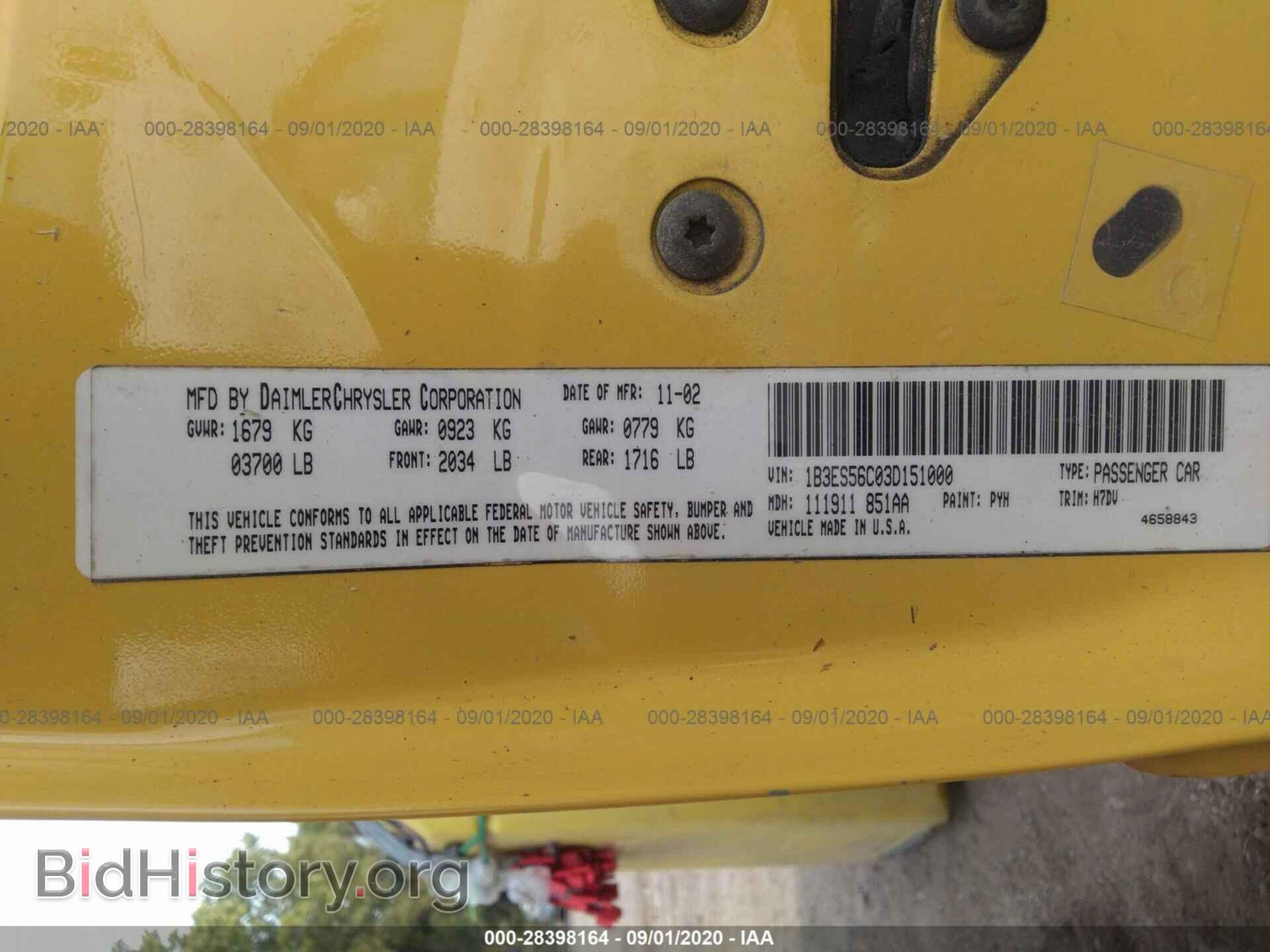 2003 DODGE NEON - VIN: 1B3ES56C03D151000 - Фото 9