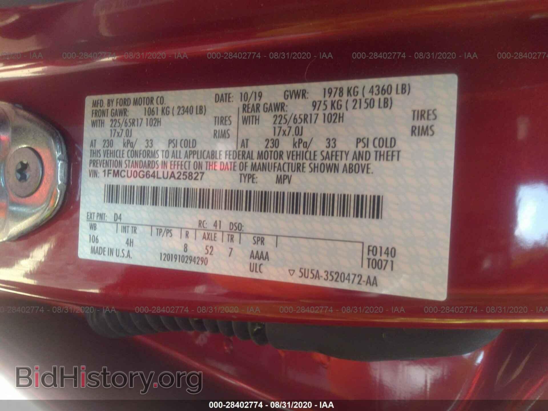 2020 FORD ESCAPE - VIN: 1FMCU0G64LUA25827 - Photo 9