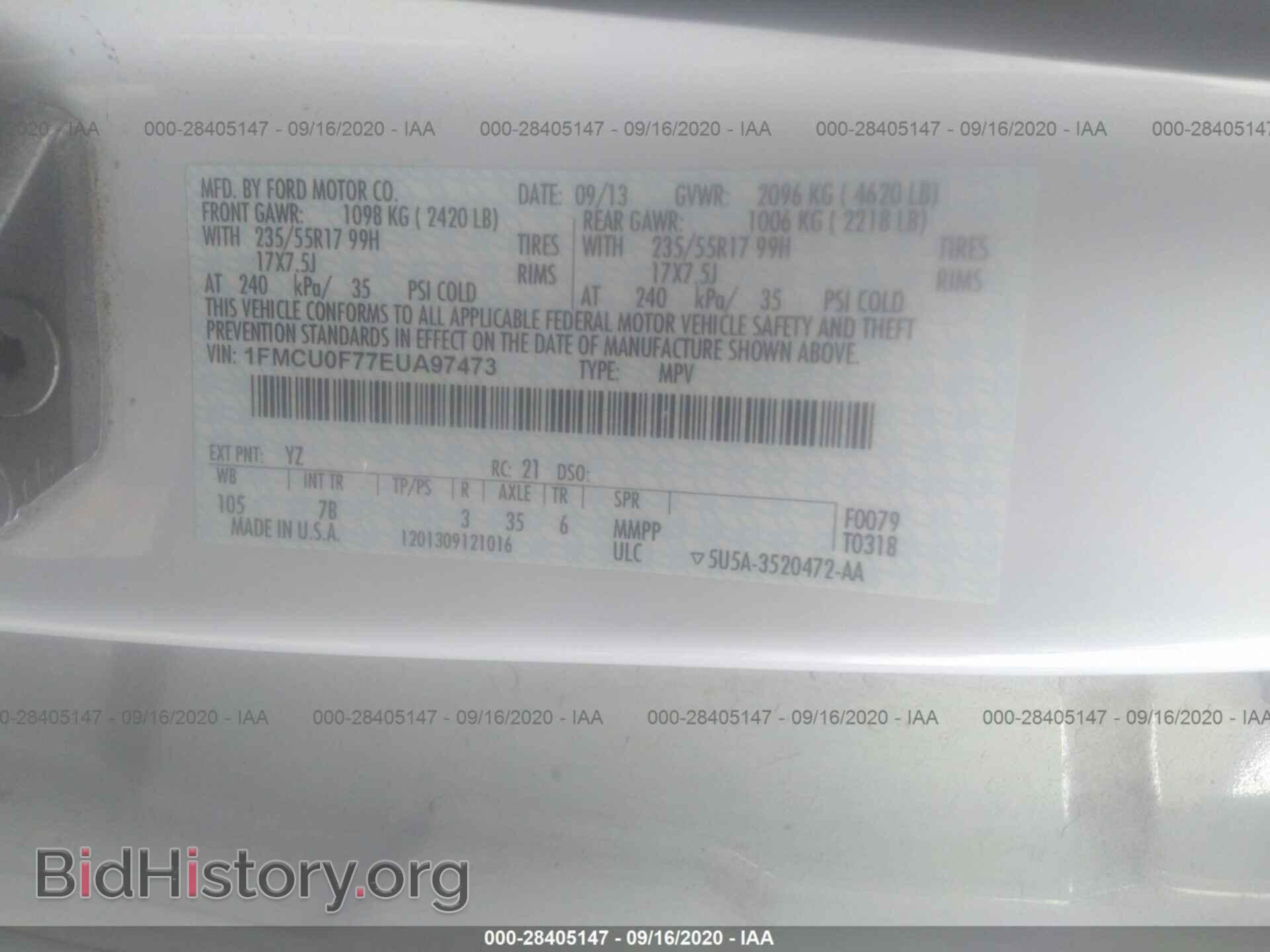 2014 FORD ESCAPE - VIN: 1FMCU0F77EUA97473 - Фото 9