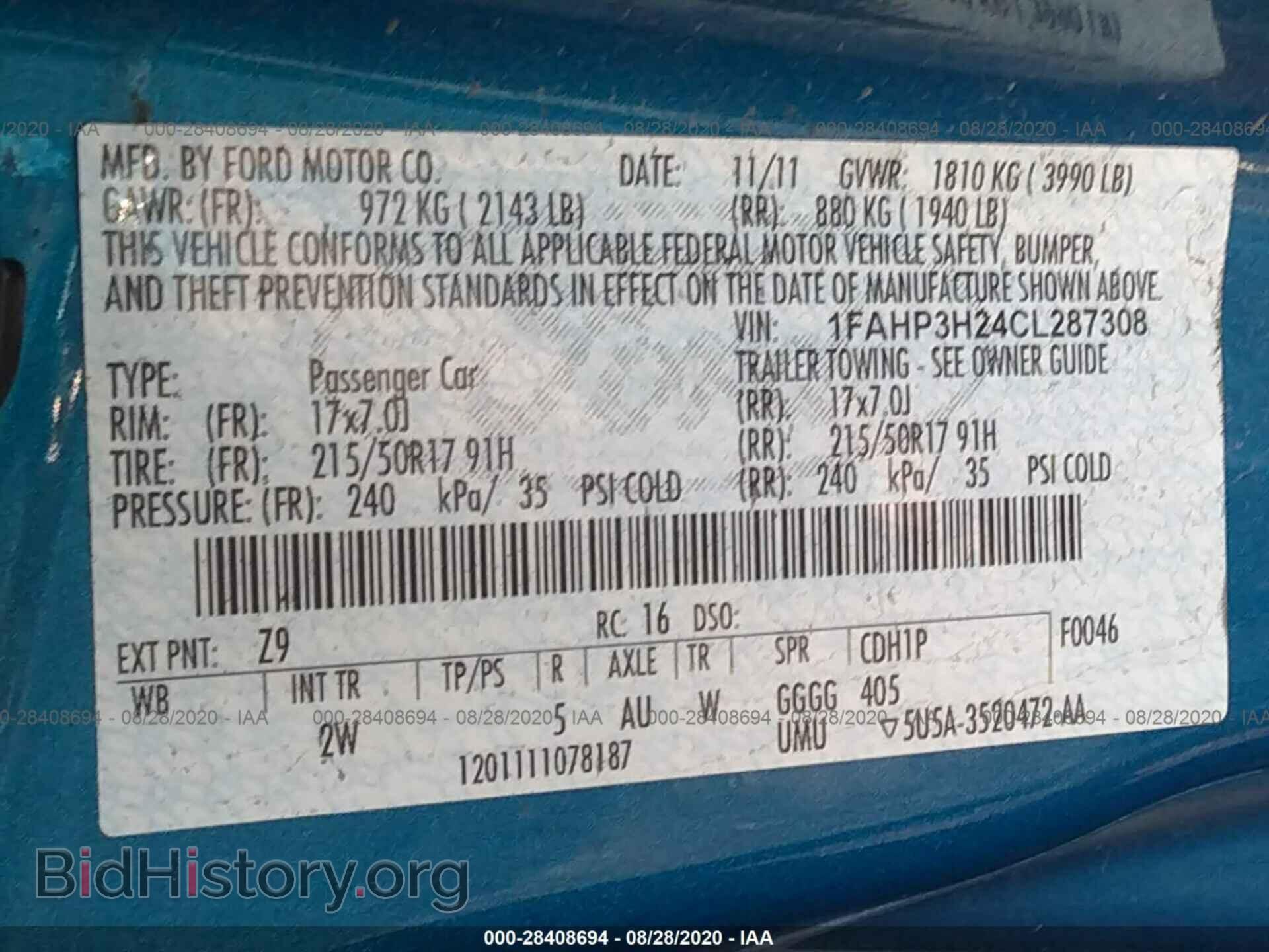 2012 FORD FOCUS - VIN: 1FAHP3H24CL287308 - Фото 9