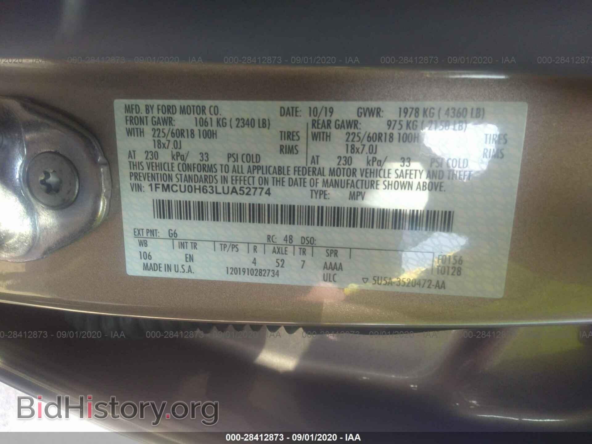 2020 FORD ESCAPE - VIN: 1FMCU0H63LUA52774 - Photo 9
