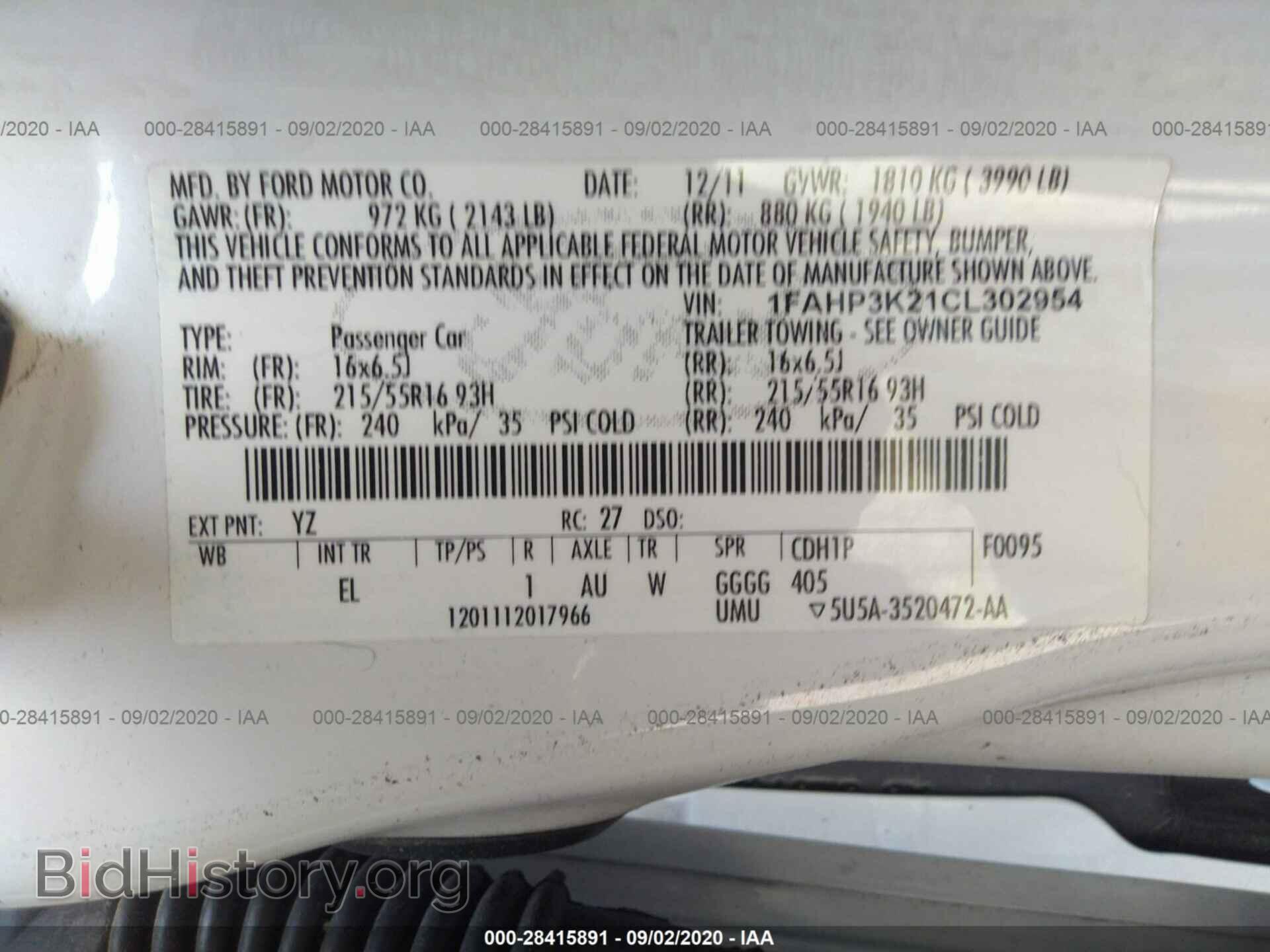 2012 FORD FOCUS - VIN: 1FAHP3K21CL302954 - Фото 9