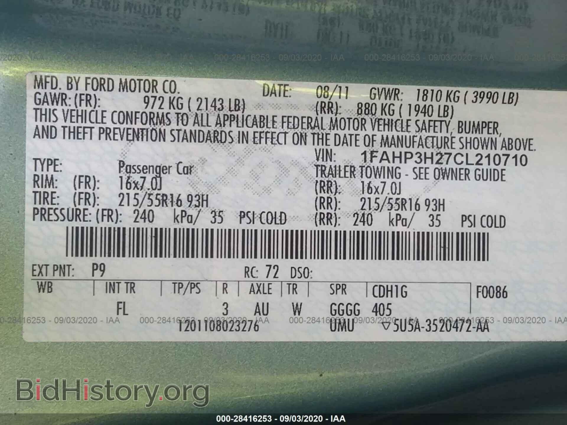 2012 FORD FOCUS - VIN: 1FAHP3H27CL210710 - Фото 9