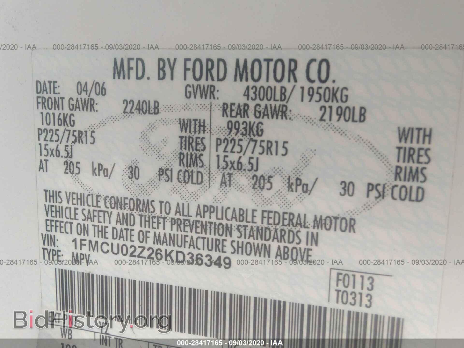 2006 FORD ESCAPE - VIN: 1FMCU02Z26KD36349 - Фото 9