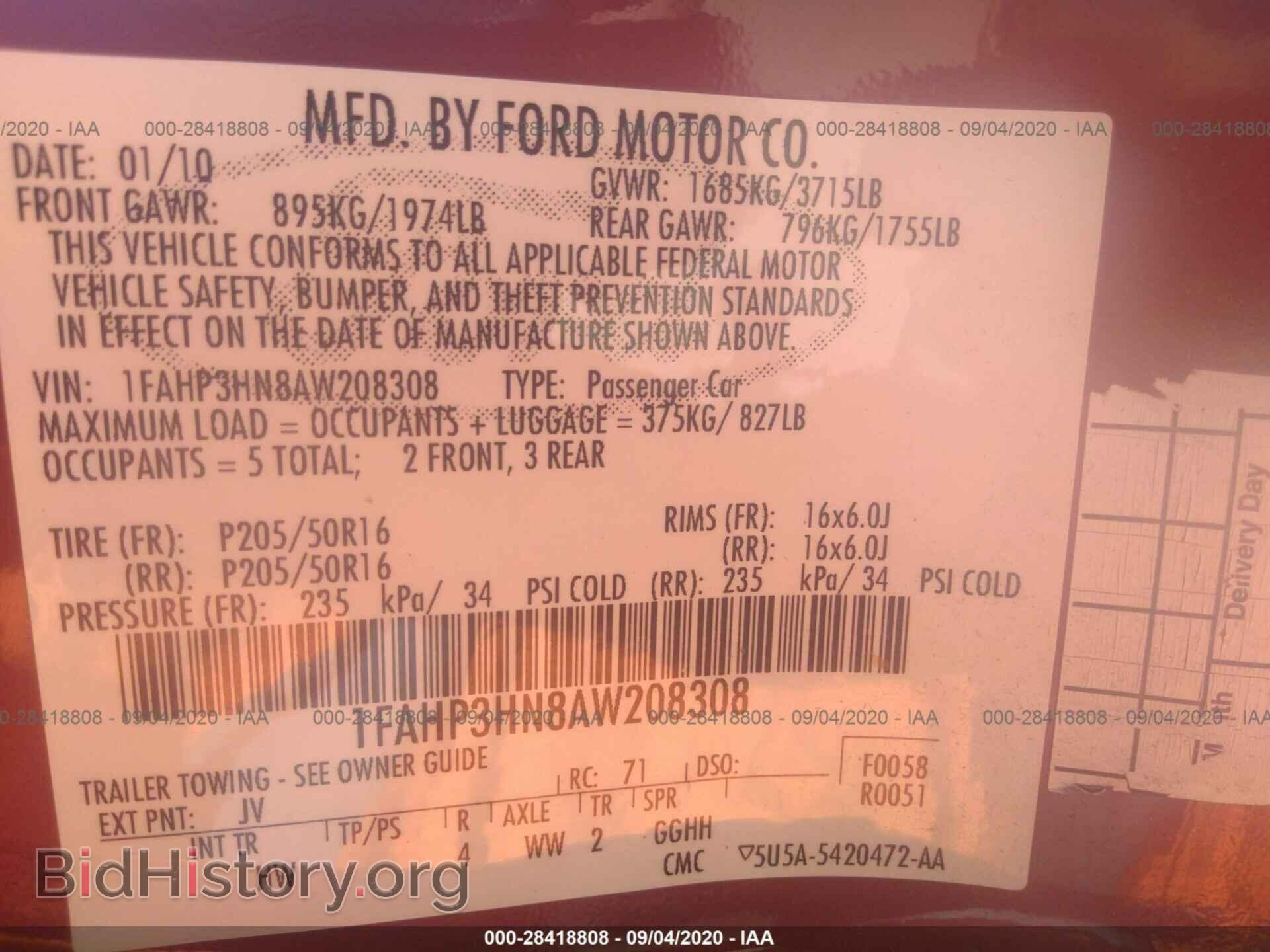 2010 FORD FOCUS - VIN: 1FAHP3HN8AW208308 - Фото 9