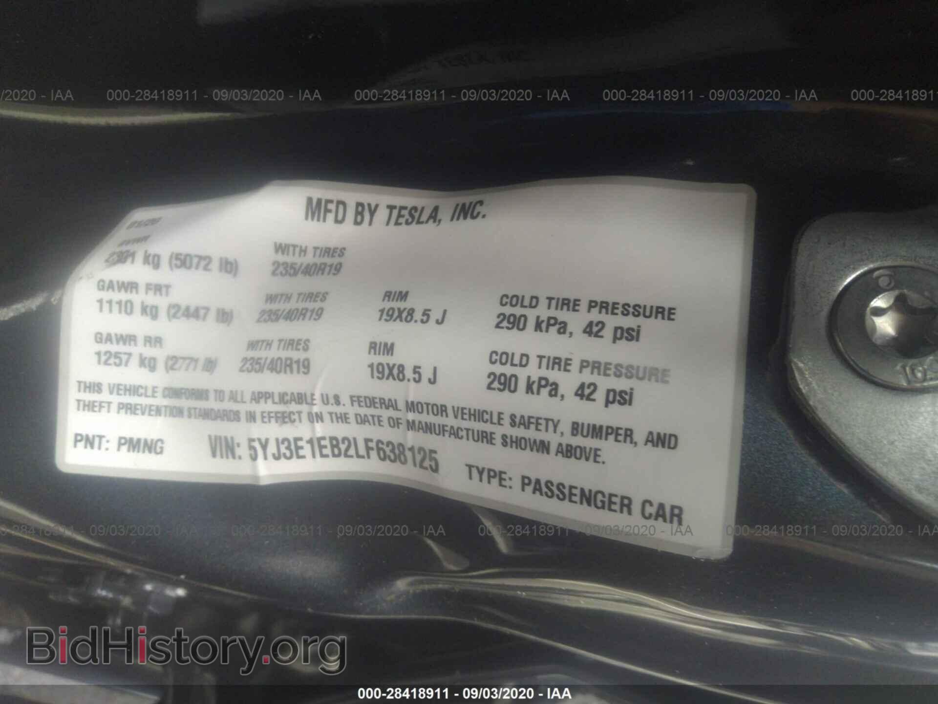 2020 TESLA MODEL 3 - VIN: 5YJ3E1EB2LF638125 - Photo 9