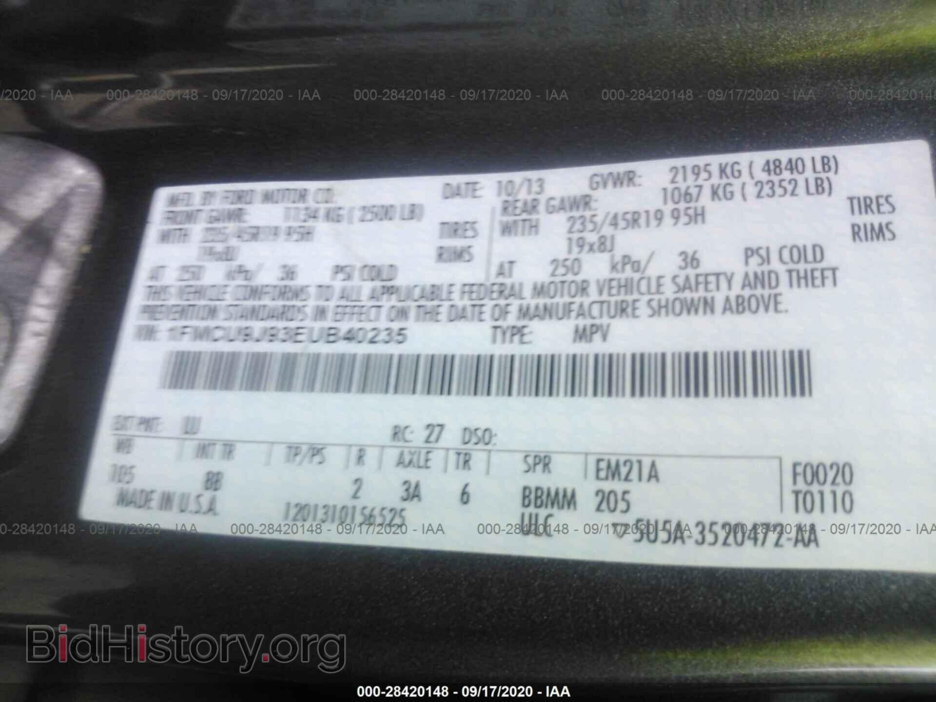 2014 FORD ESCAPE - VIN: 1FMCU9J93EUB40235 - Photo 9