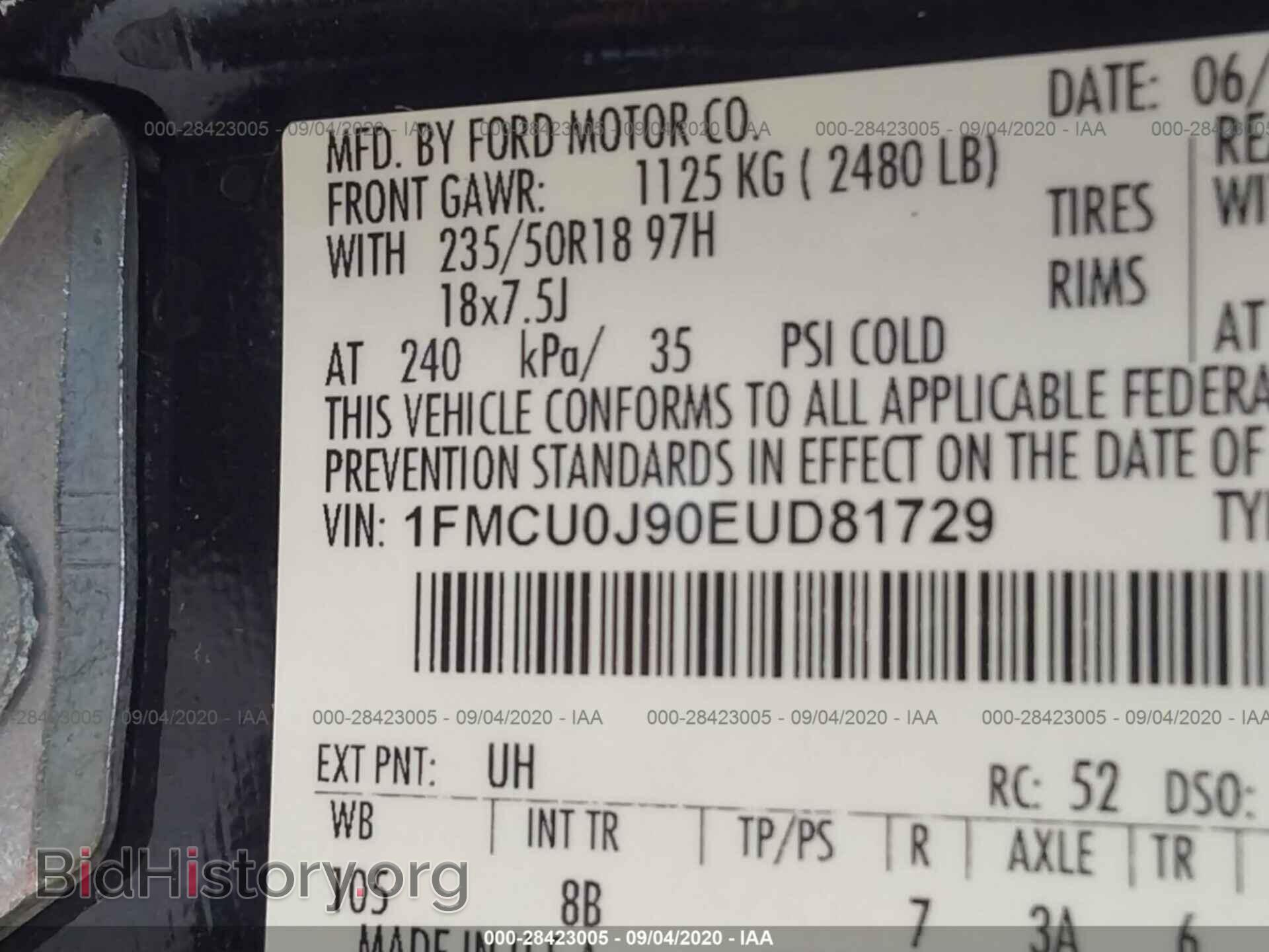 2014 FORD ESCAPE - VIN: 1FMCU0J90EUD81729 - Фото 9