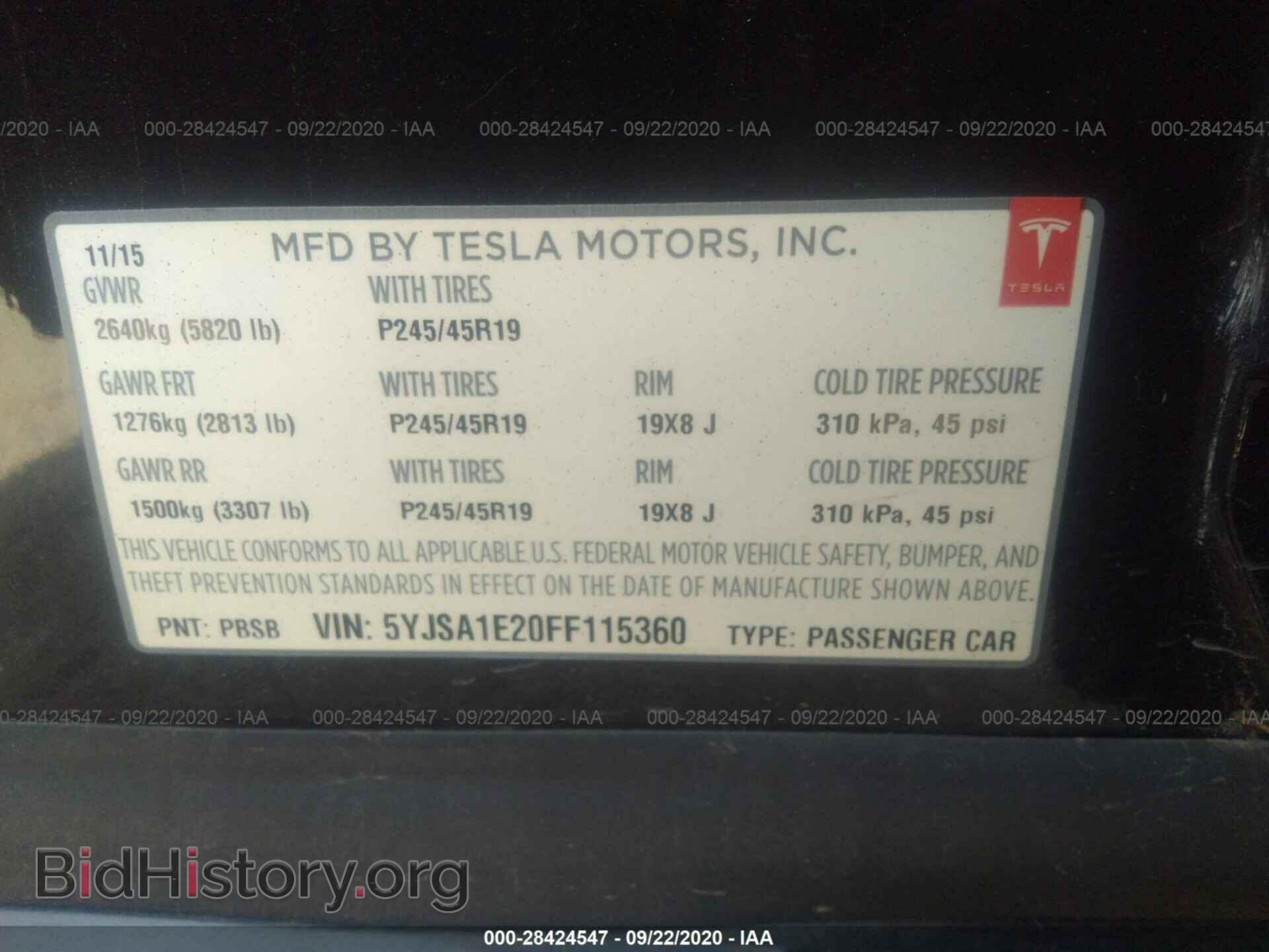 2015 TESLA MODEL S - VIN: 5YJSA1E20FF115360 - Фото 9