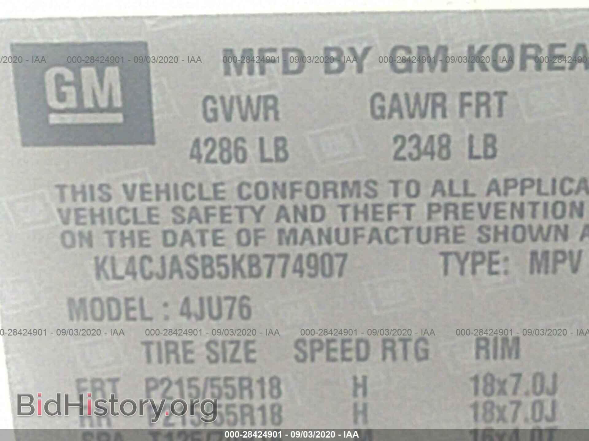 2019 BUICK ENCORE - VIN: KL4CJASB5KB774907 - Фото 9