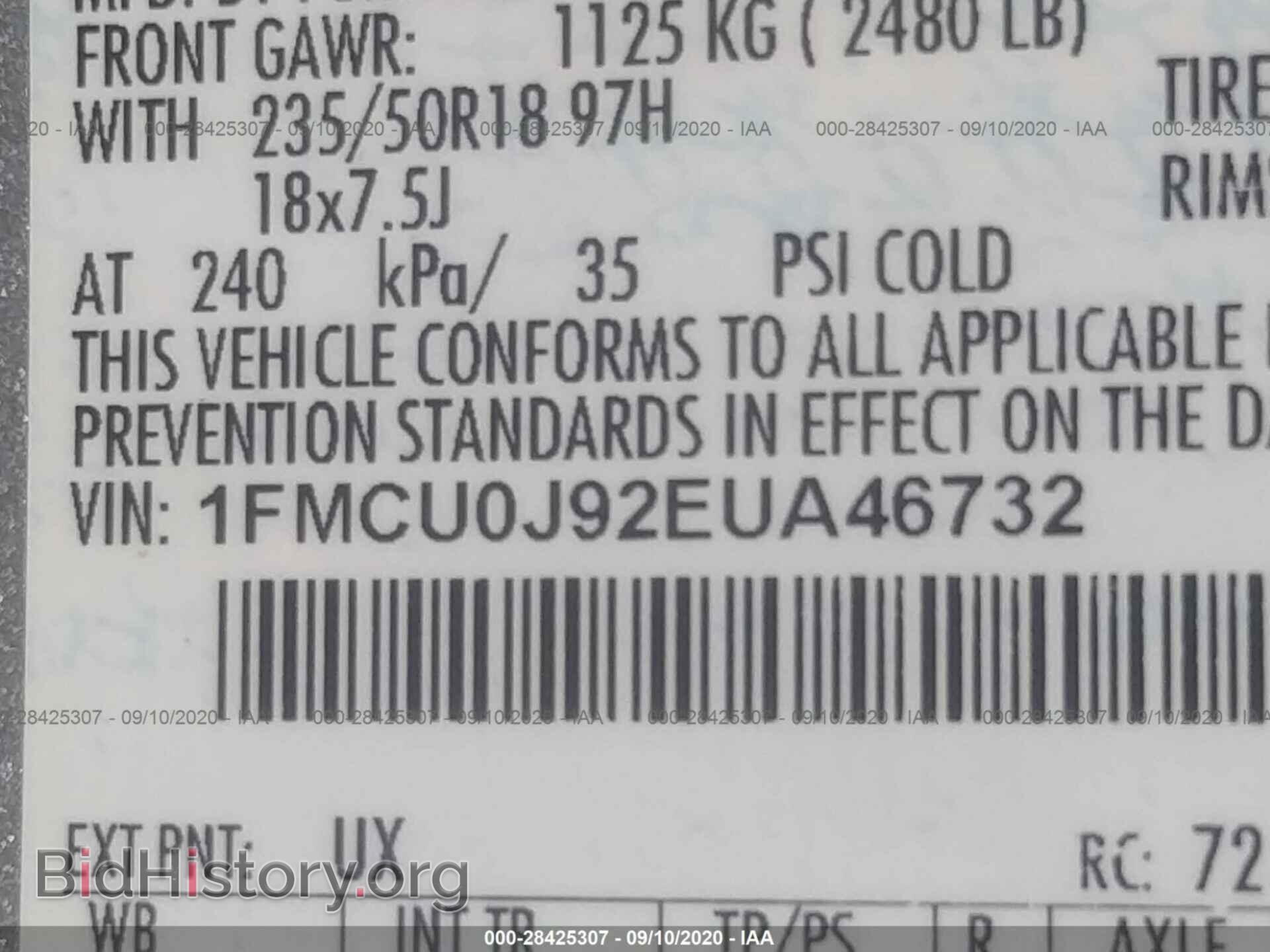 2014 FORD ESCAPE - VIN: 1FMCU0J92EUA46732 - Фото 9