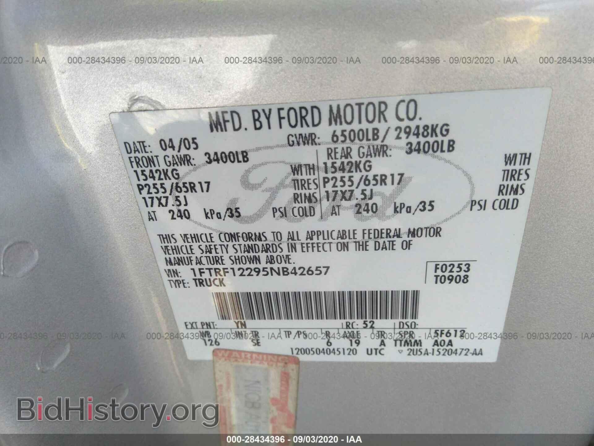 2005 FORD F-150 - VIN: 1FTRF12295NB42657 - Фото 9