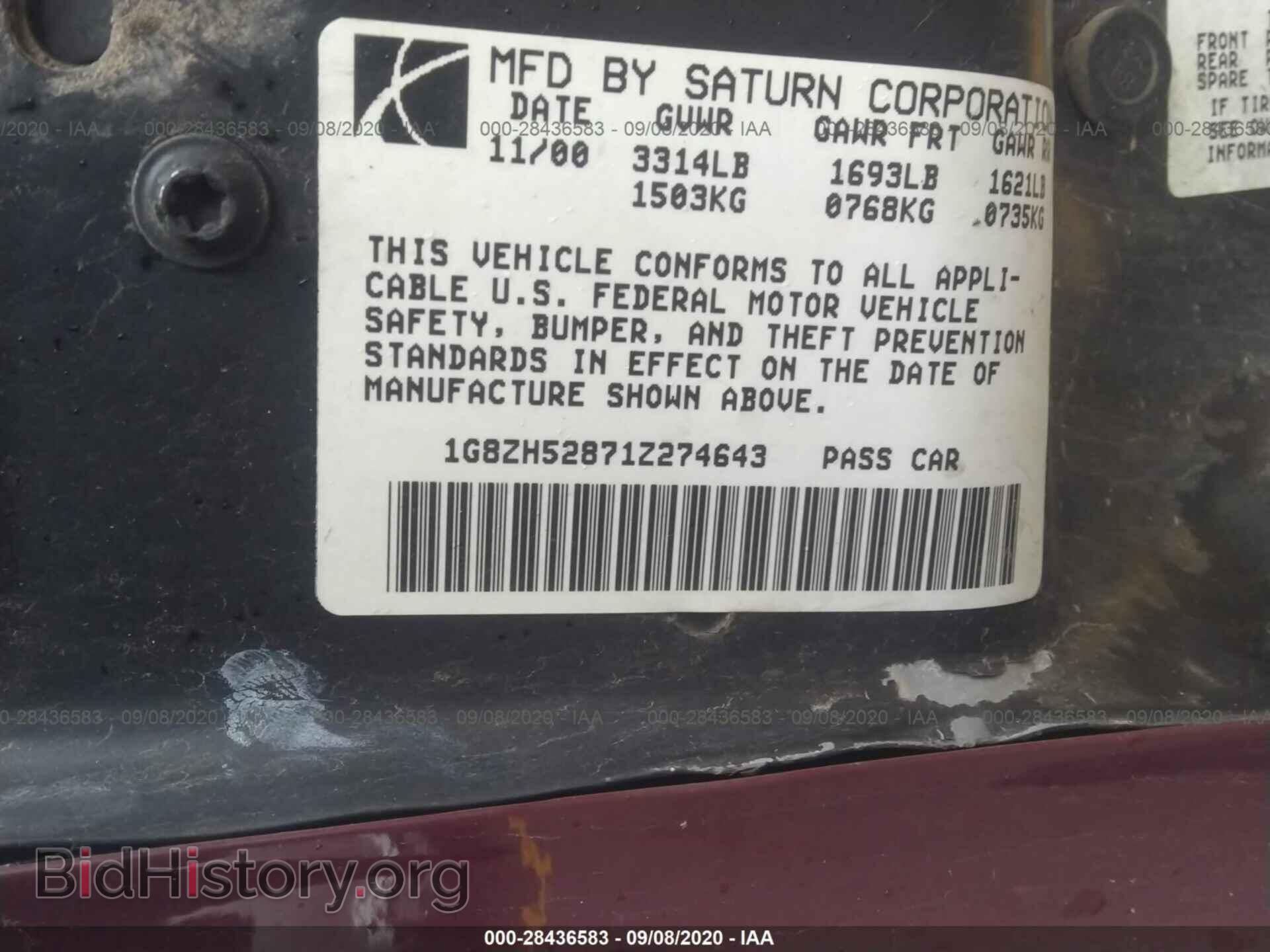 2001 SATURN SL - VIN: 1G8ZH52871Z274643 - Фото 9