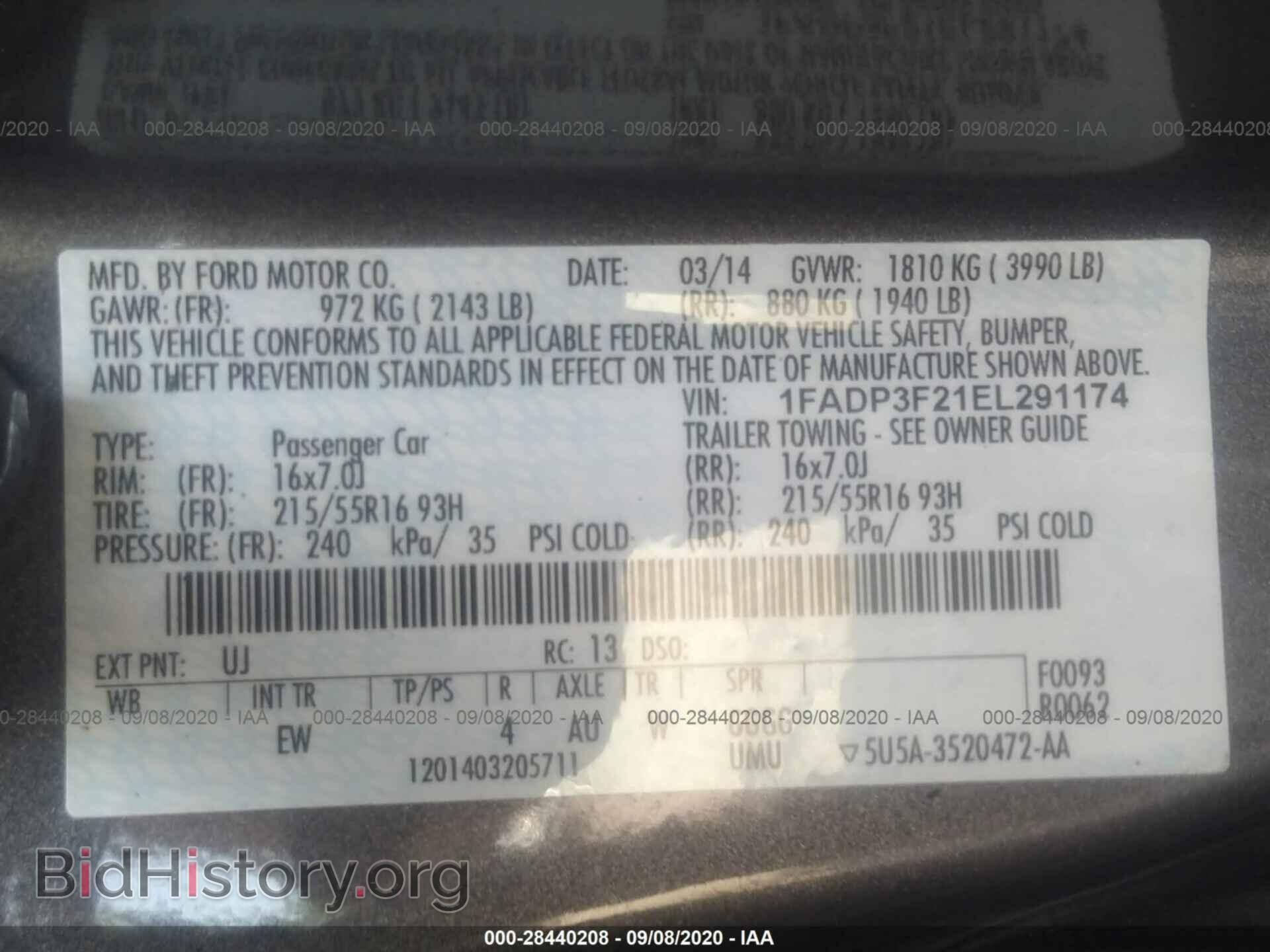 2014 FORD FOCUS - VIN: 1FADP3F21EL291174 - Фото 9