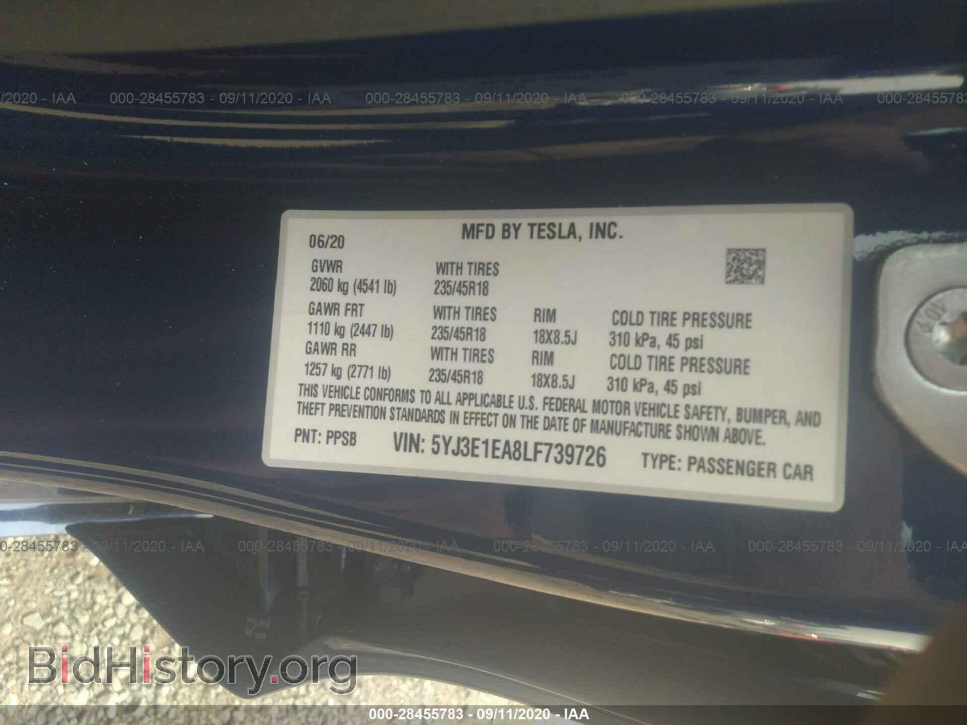 2020 TESLA MODEL 3 - VIN: 5YJ3E1EA8LF739726 - Фото 9