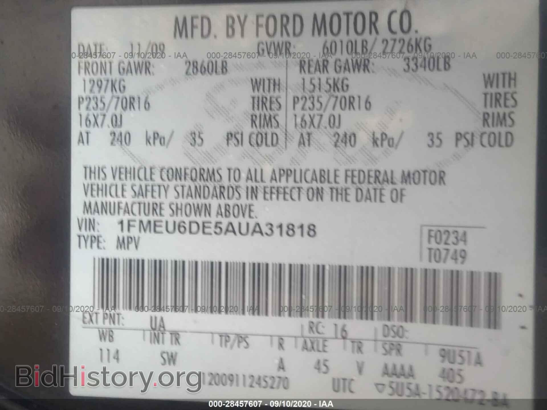 2010 FORD EXPLORER - VIN: 1FMEU6DE5AUA31818 - Photo 9