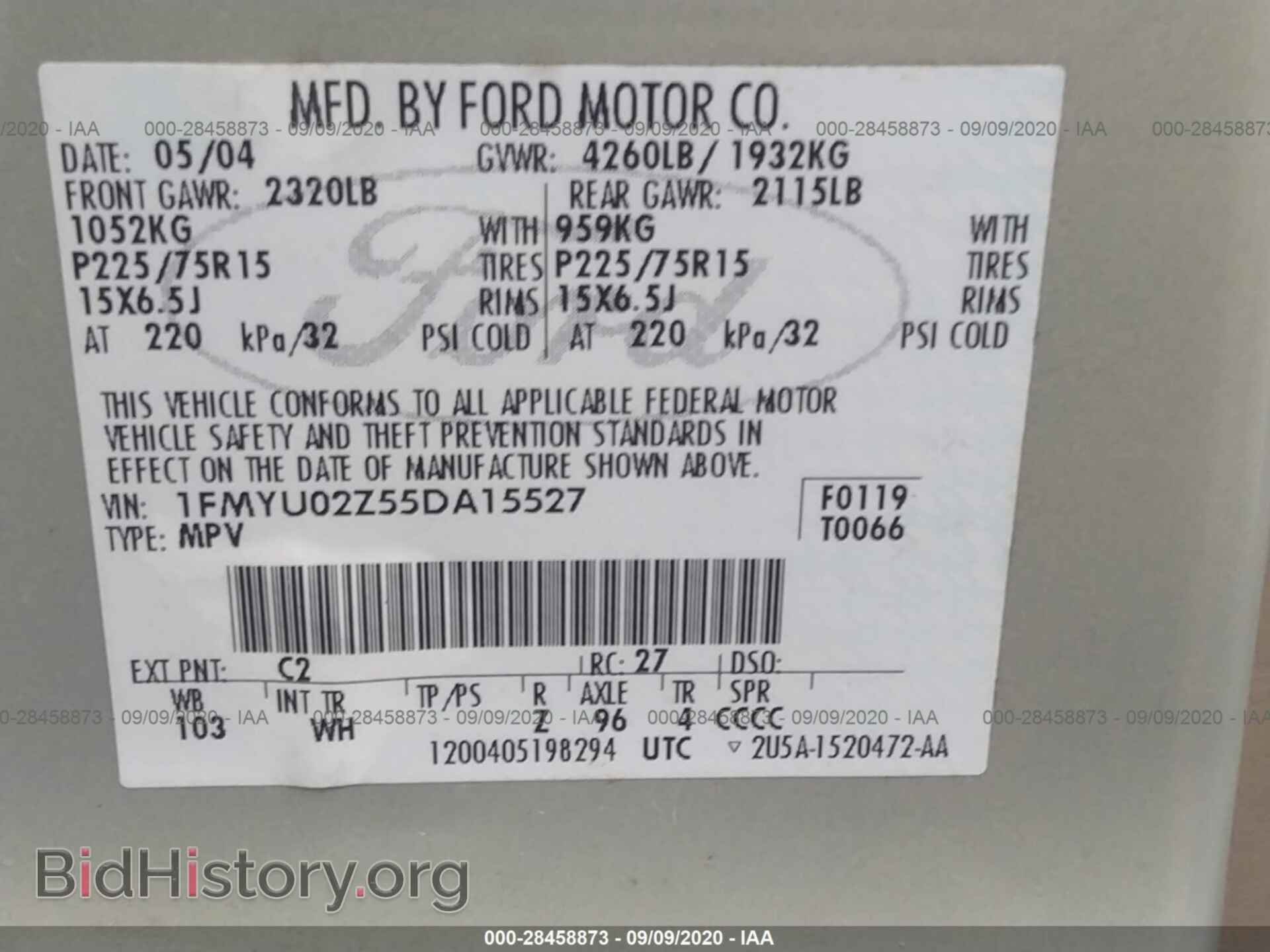 2005 FORD ESCAPE - VIN: 1FMYU02Z55DA15527 - Фото 9