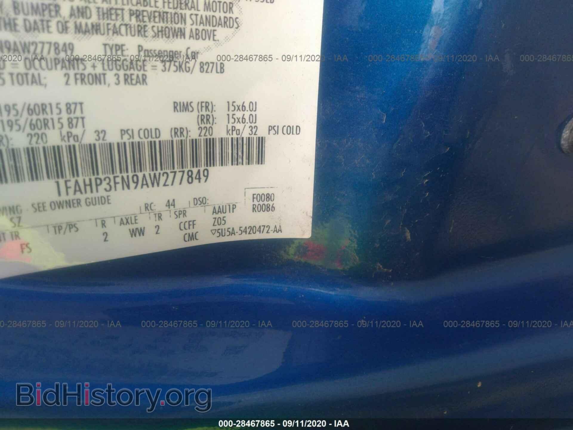2010 FORD FOCUS - VIN: 1FAHP3FN9AW277849 - Фото 9