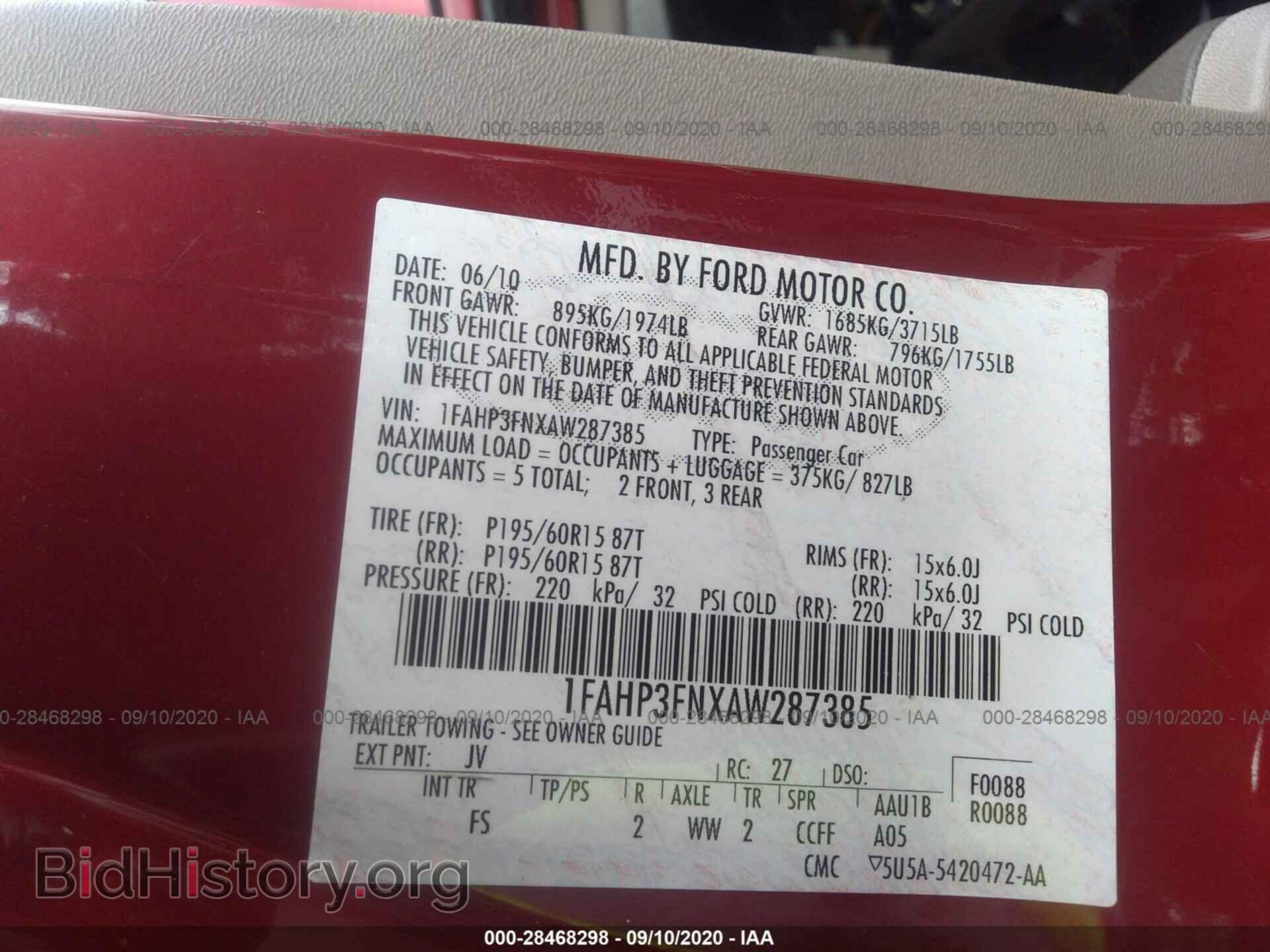 2010 FORD FOCUS - VIN: 1FAHP3FNXAW287385 - Фото 9