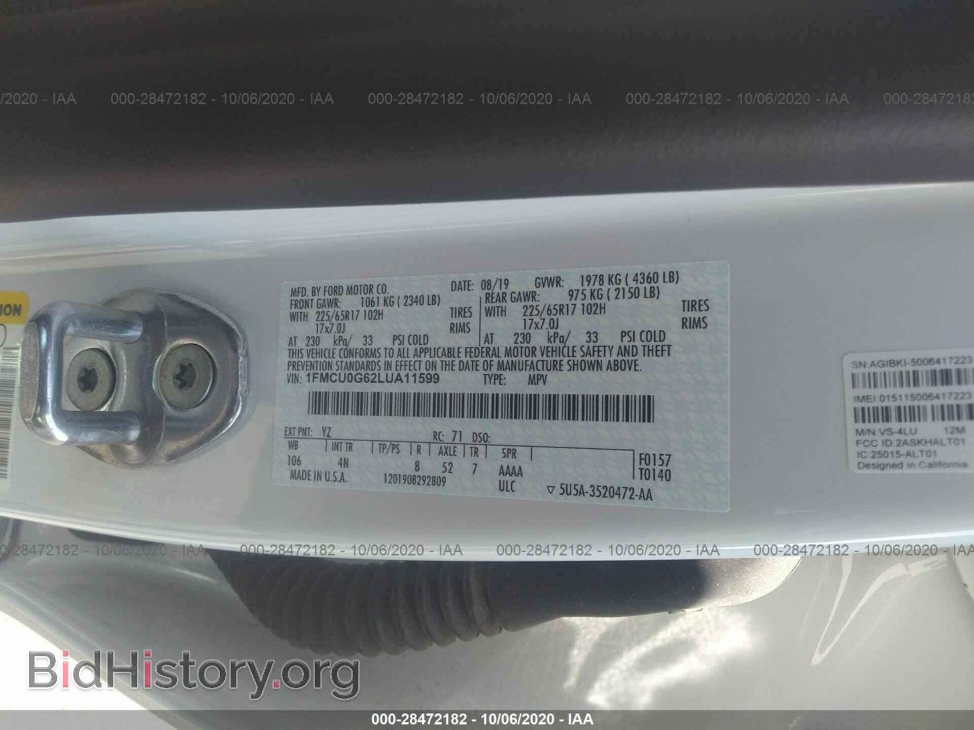 2020 FORD ESCAPE - VIN: 1FMCU0G62LUA11599 - Photo 9