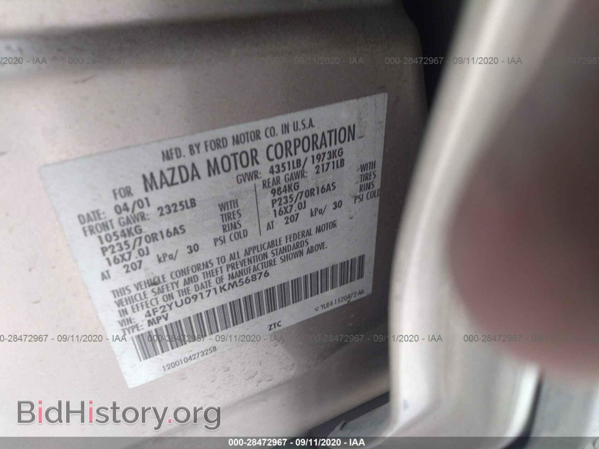 2001 MAZDA TRIBUTE - VIN: 4F2YU09171KM56876 - Фото 9