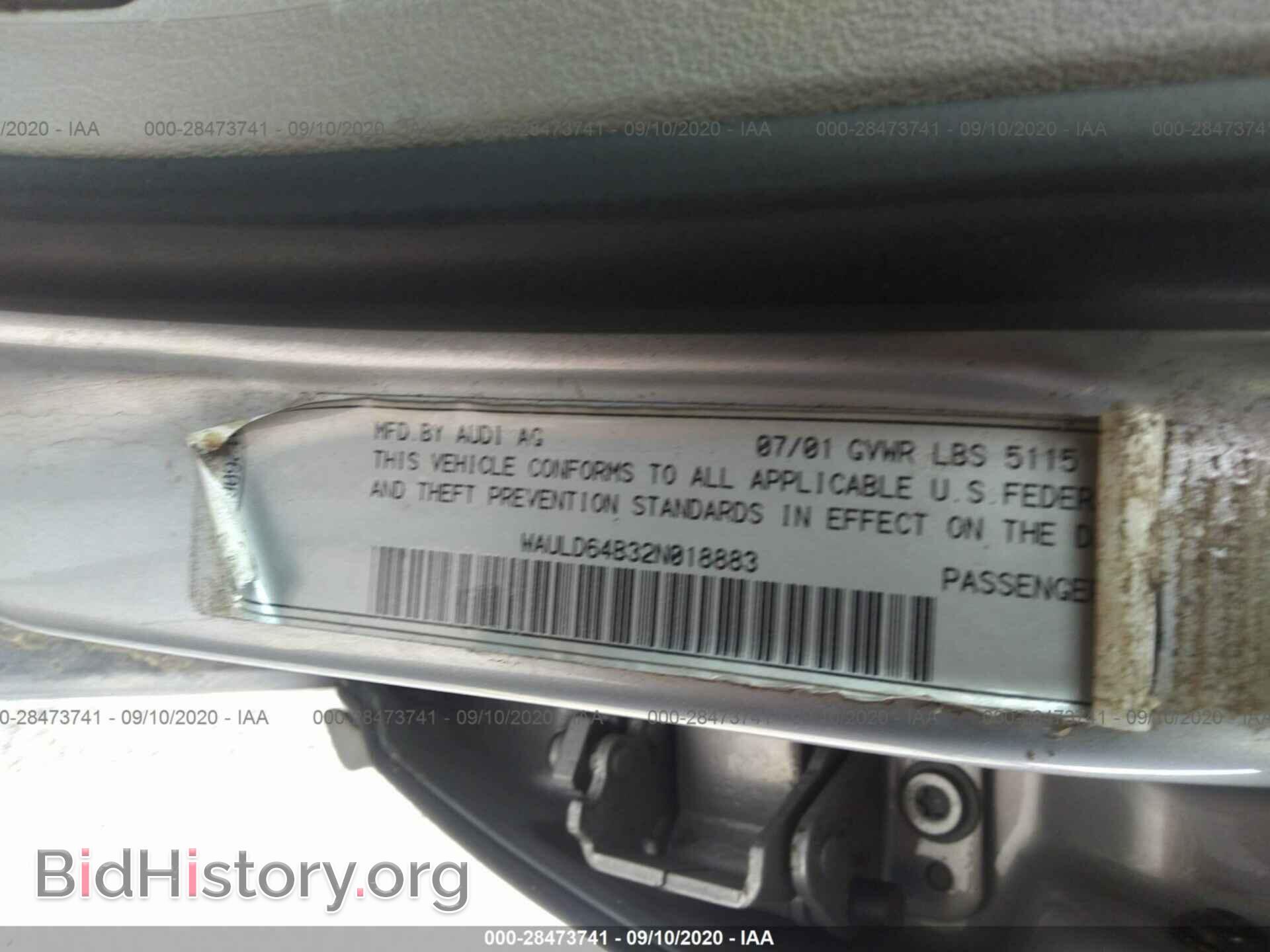 2002 AUDI A6 - VIN: WAULD64B32N018883 - Фото 9