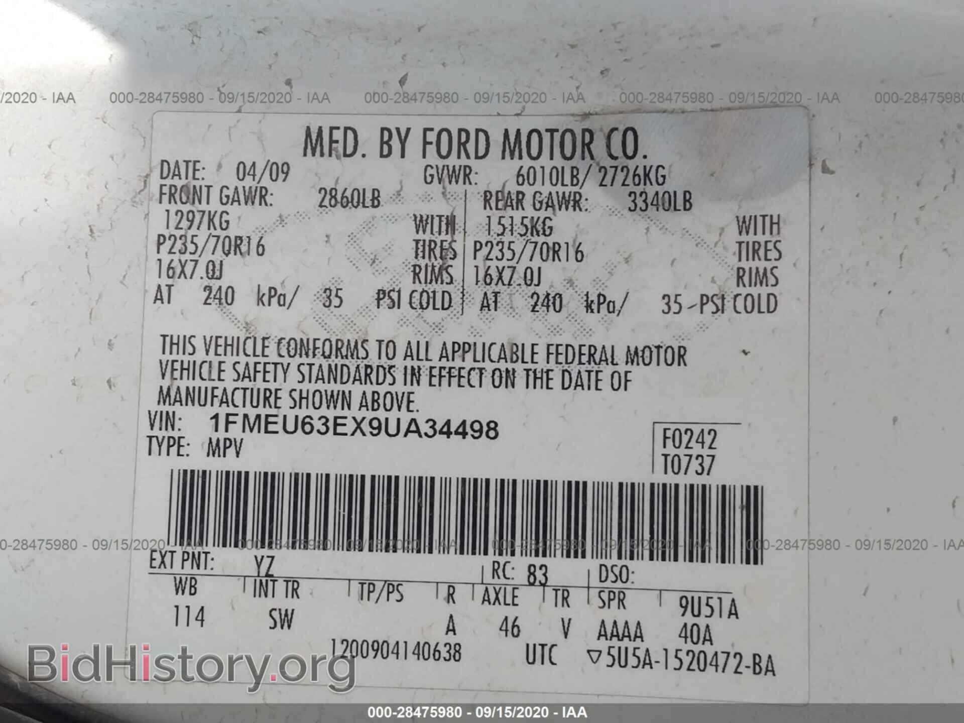 2009 FORD EXPLORER - VIN: 1FMEU63EX9UA34498 - Фото 9