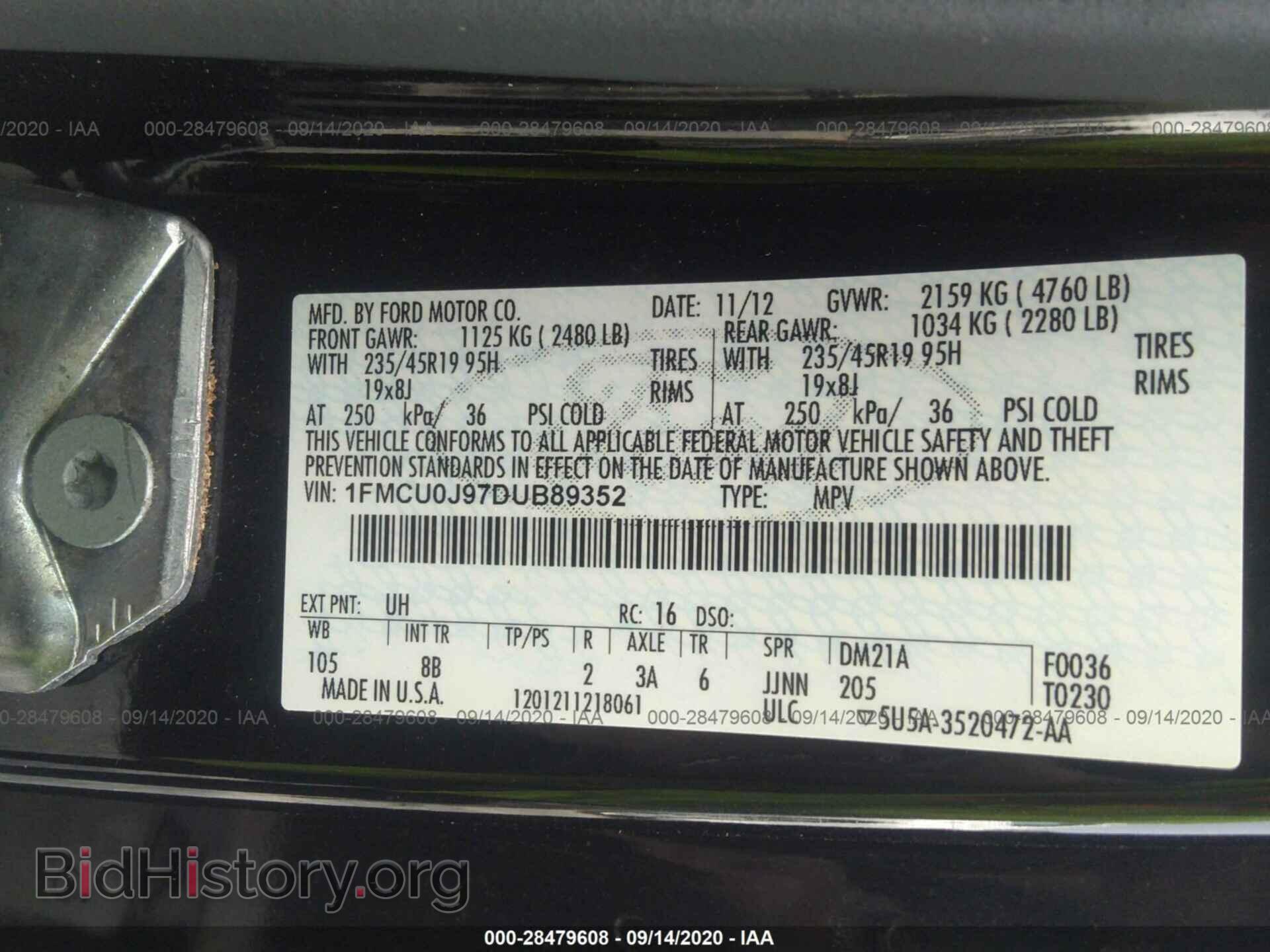 2013 FORD ESCAPE - VIN: 1FMCU0J97DUB89352 - Photo 9