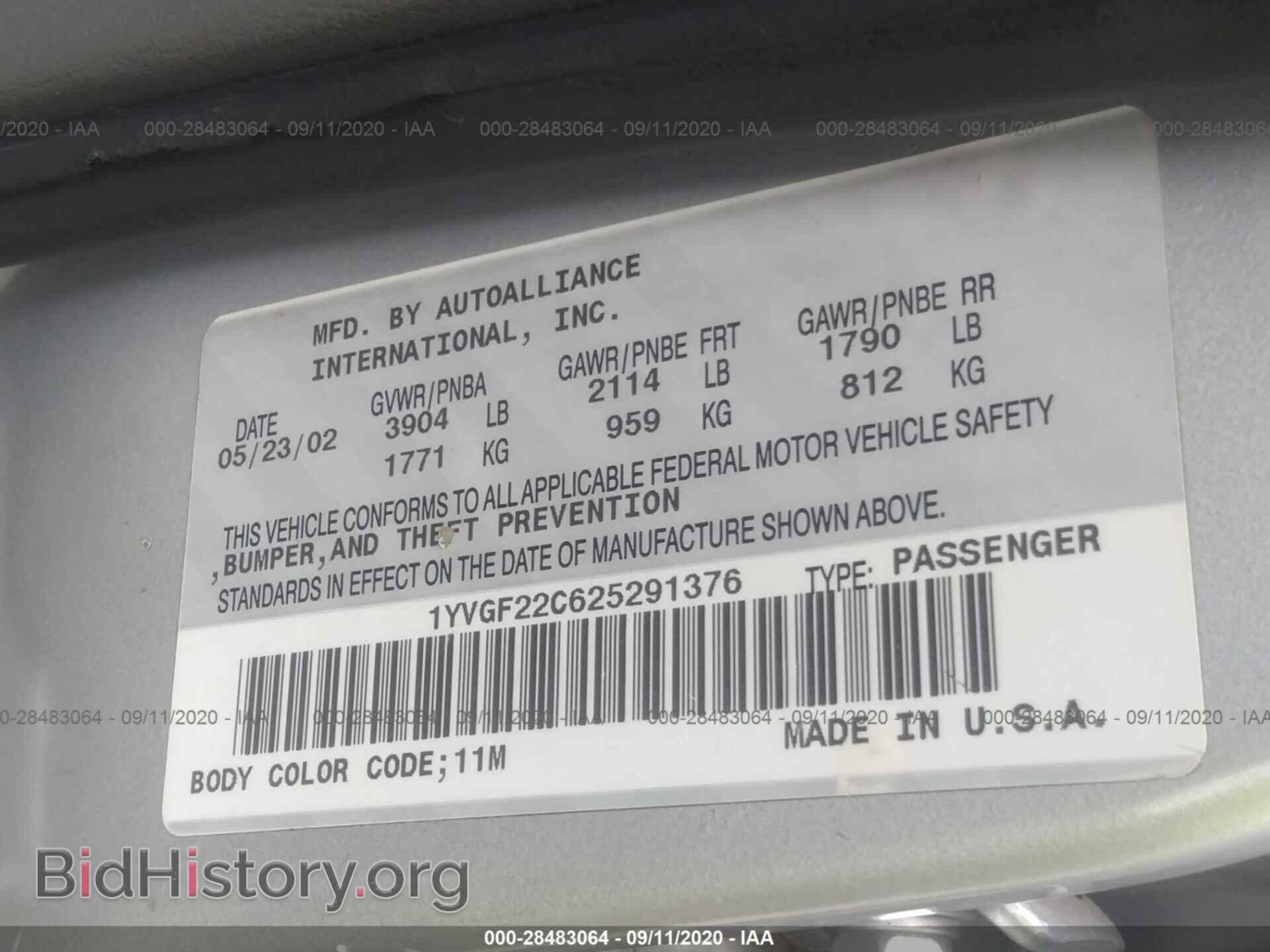 2002 MAZDA 626 - VIN: 1YVGF22C625291376 - Фото 9