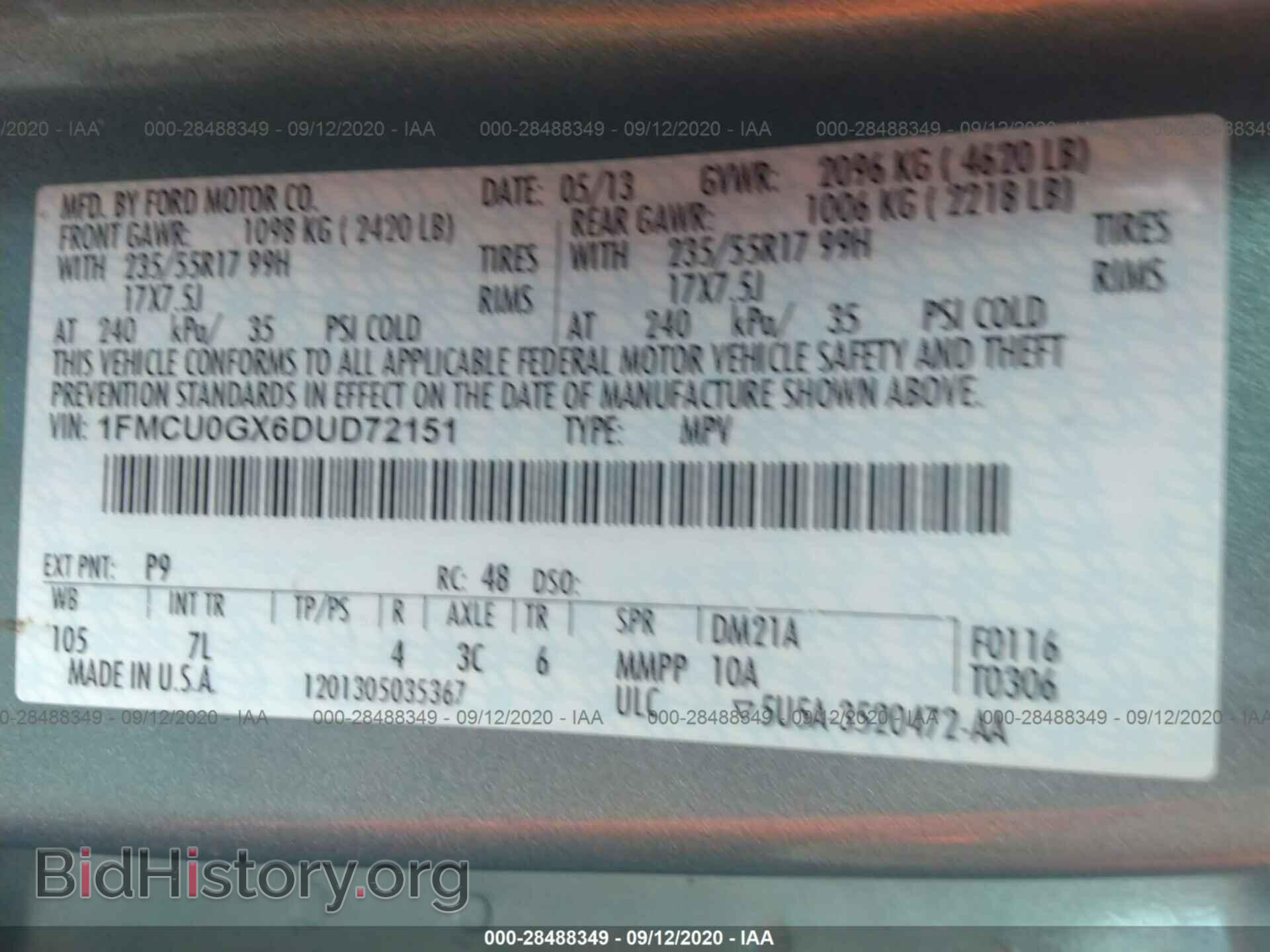 2013 FORD ESCAPE - VIN: 1FMCU0GX6DUD72151 - Фото 9