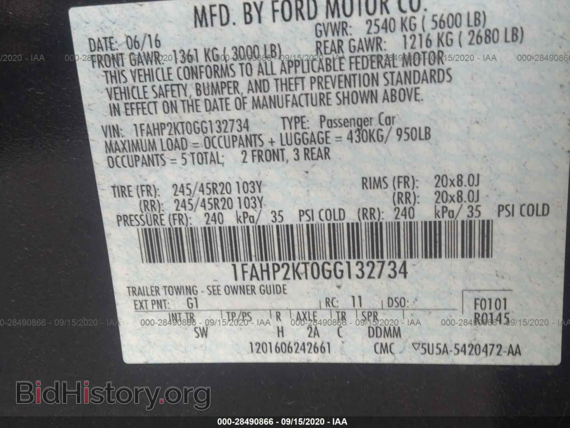 2016 FORD TAURUS - VIN: 1FAHP2KT0GG132734 - Фото 9