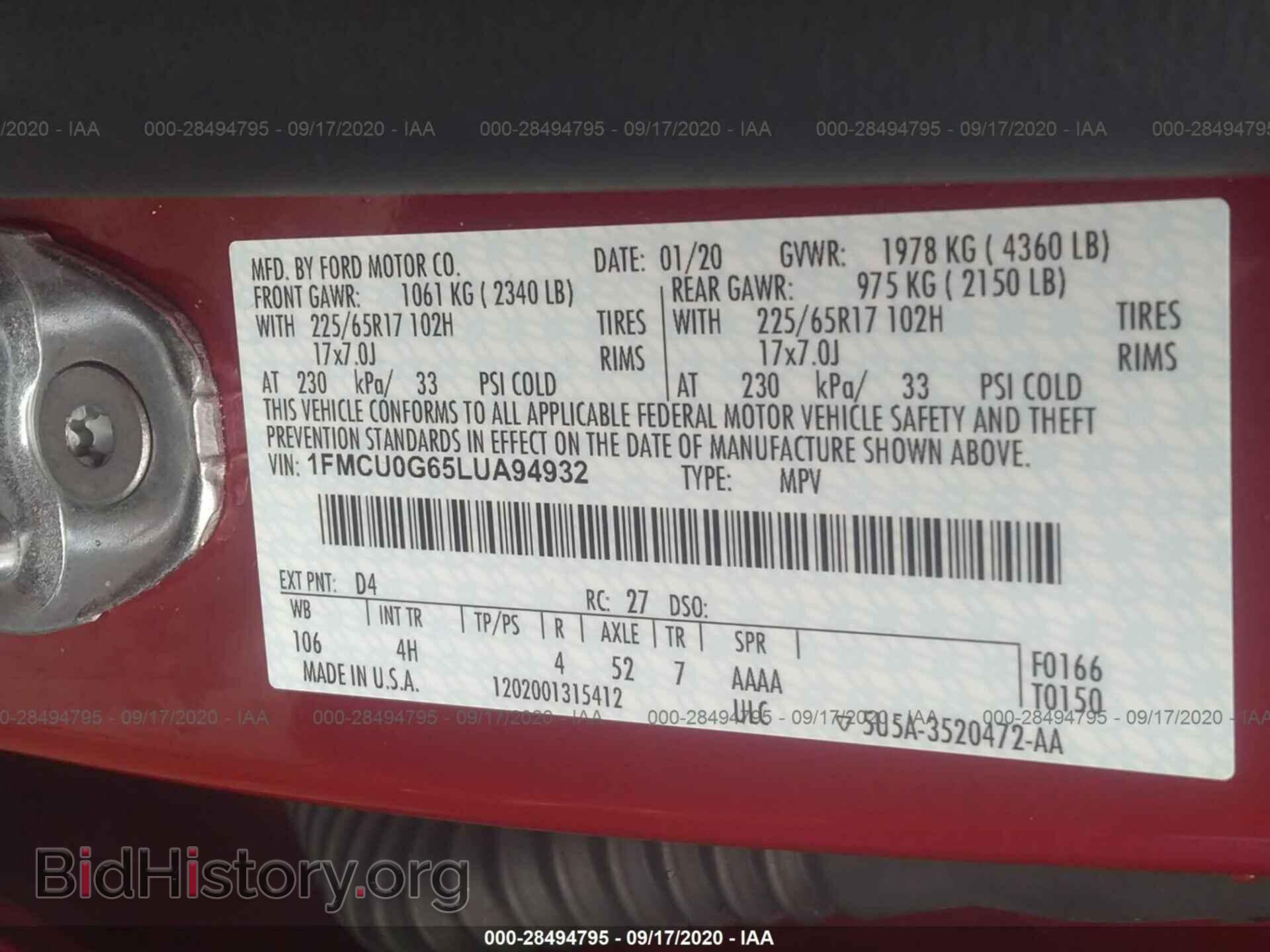 2020 FORD ESCAPE - VIN: 1FMCU0G65LUA94932 - Photo 9