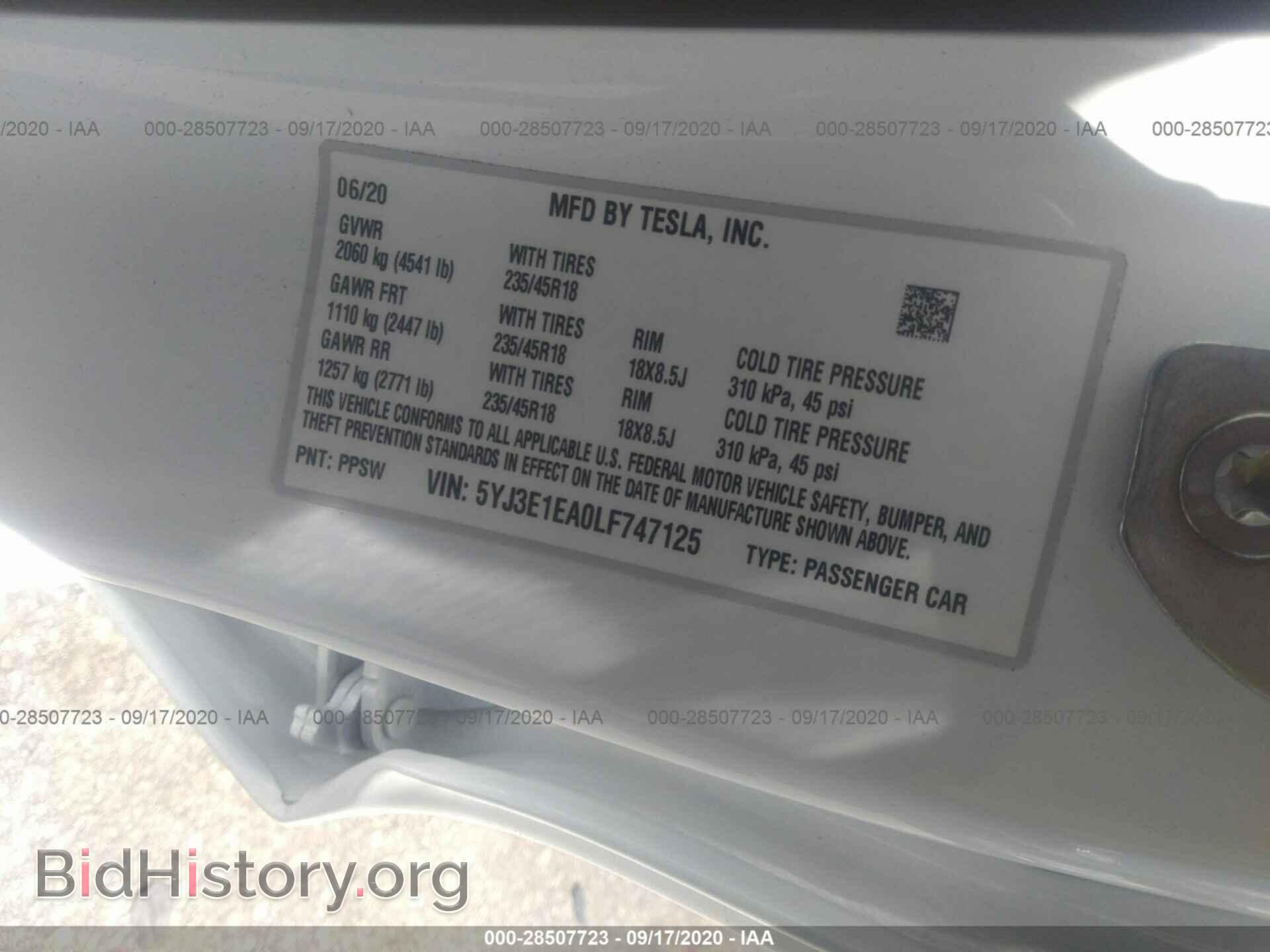 2020 TESLA MODEL 3 - VIN: 5YJ3E1EA0LF747125 - Photo 9