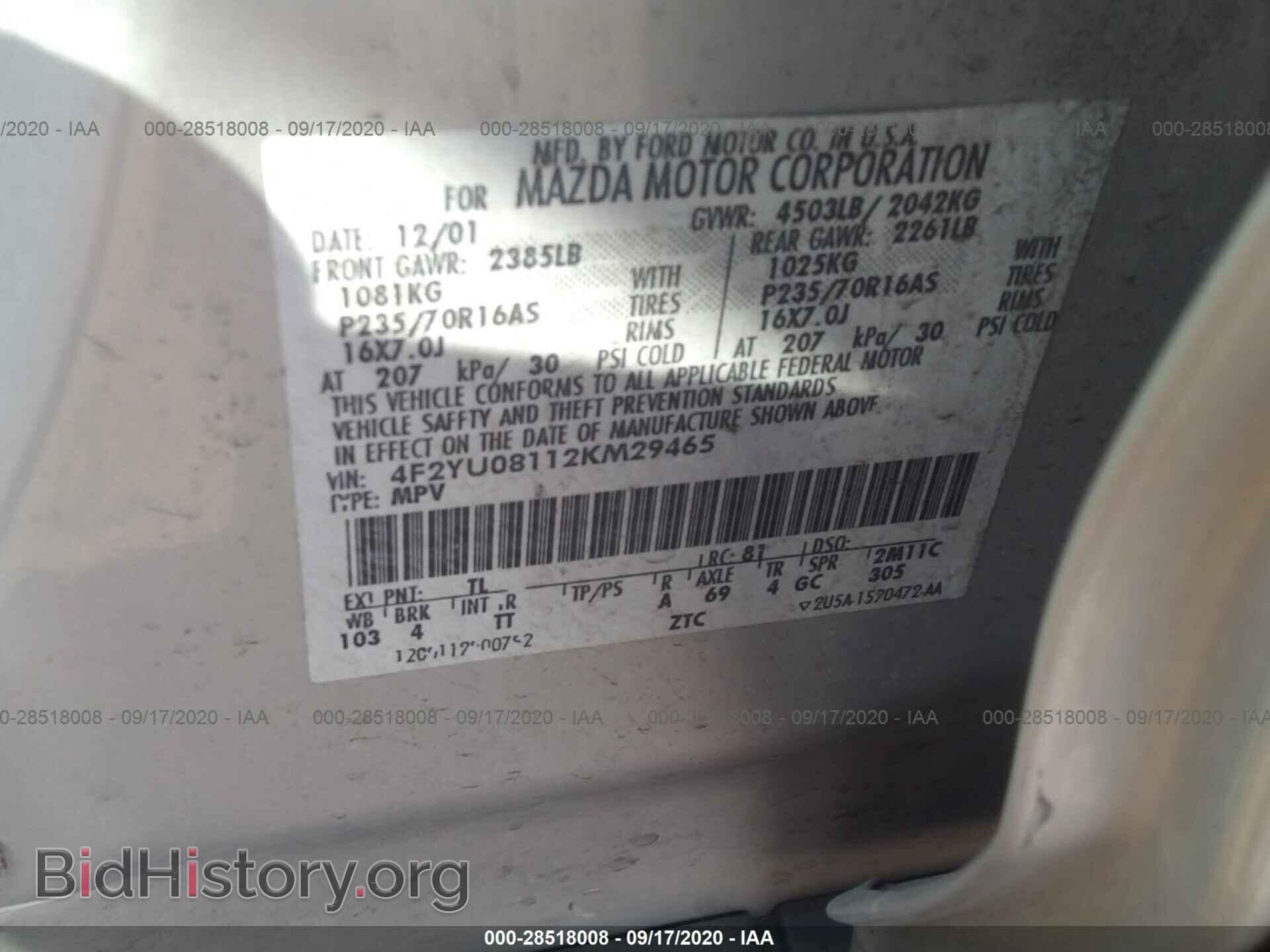 2002 MAZDA TRIBUTE - VIN: 4F2YU08112KM29465 - Photo 9