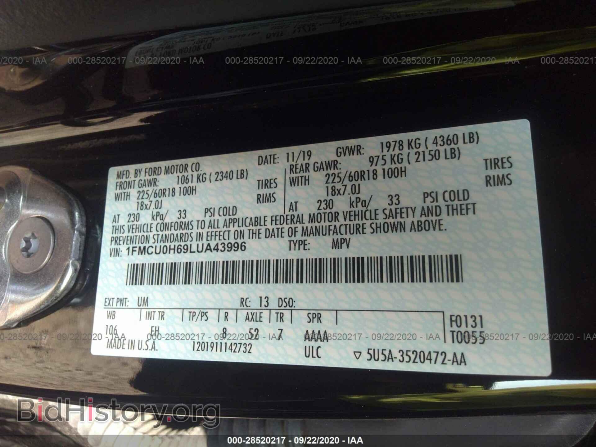 2020 FORD ESCAPE - VIN: 1FMCU0H69LUA43996 - Photo 9