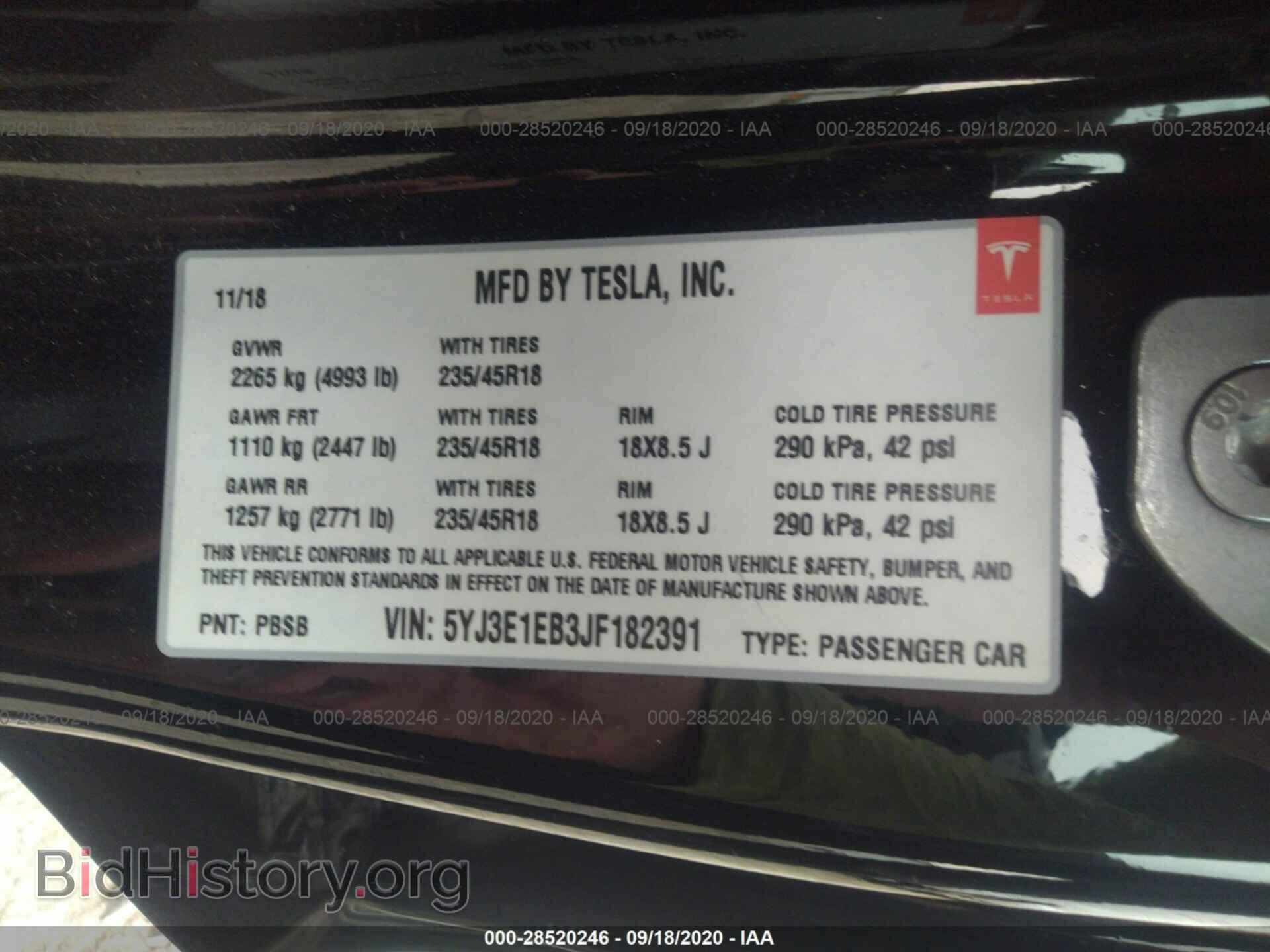 2018 TESLA MODEL 3 - VIN: 5YJ3E1EB3JF182391 - Фото 9