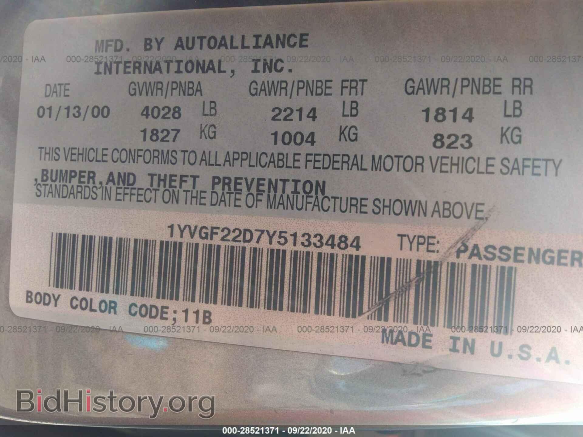 2000 MAZDA 626 - VIN: 1YVGF22D7Y5133484 - Фото 9
