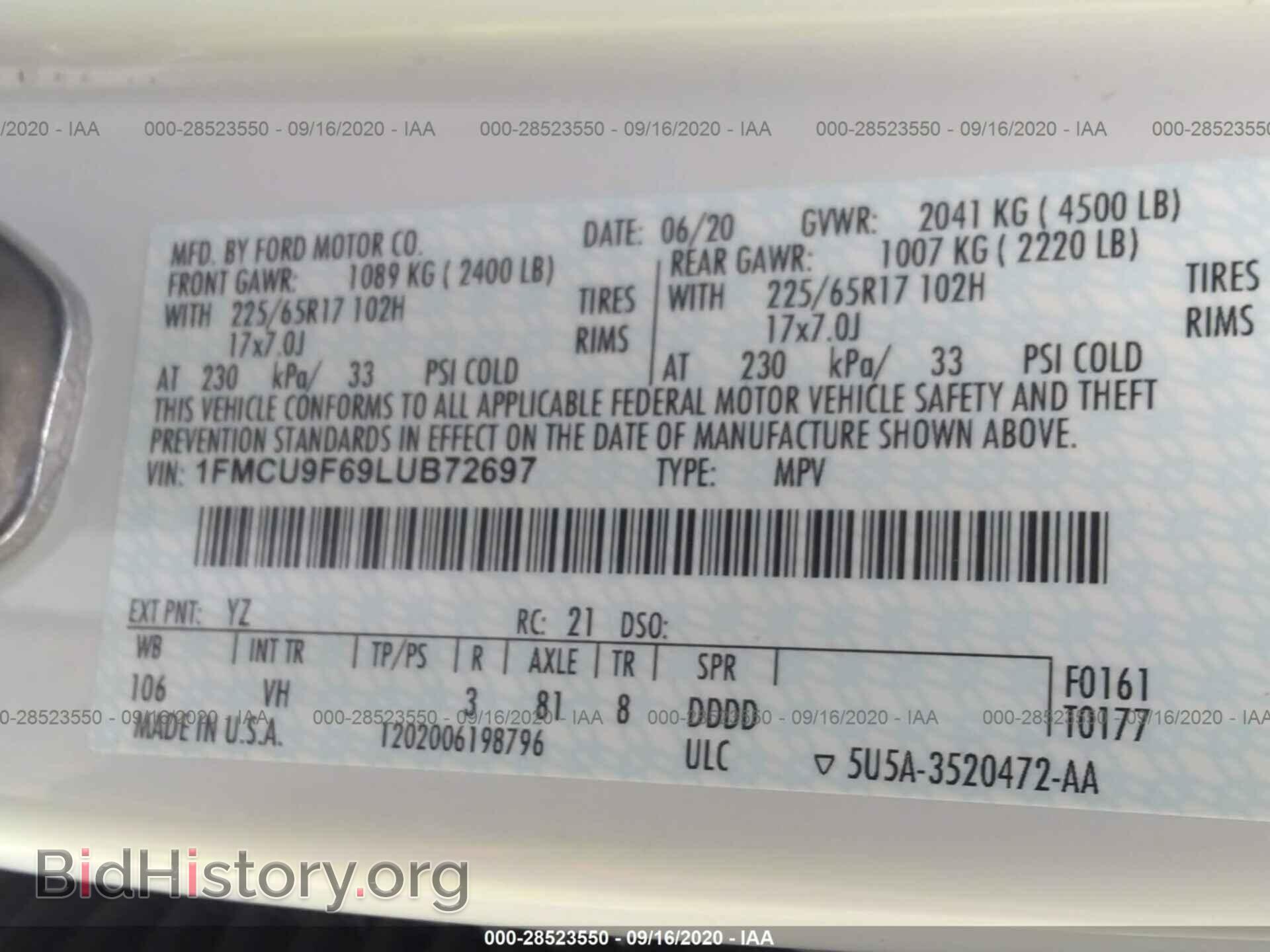 2020 FORD ESCAPE - VIN: 1FMCU9F69LUB72697 - Фото 9