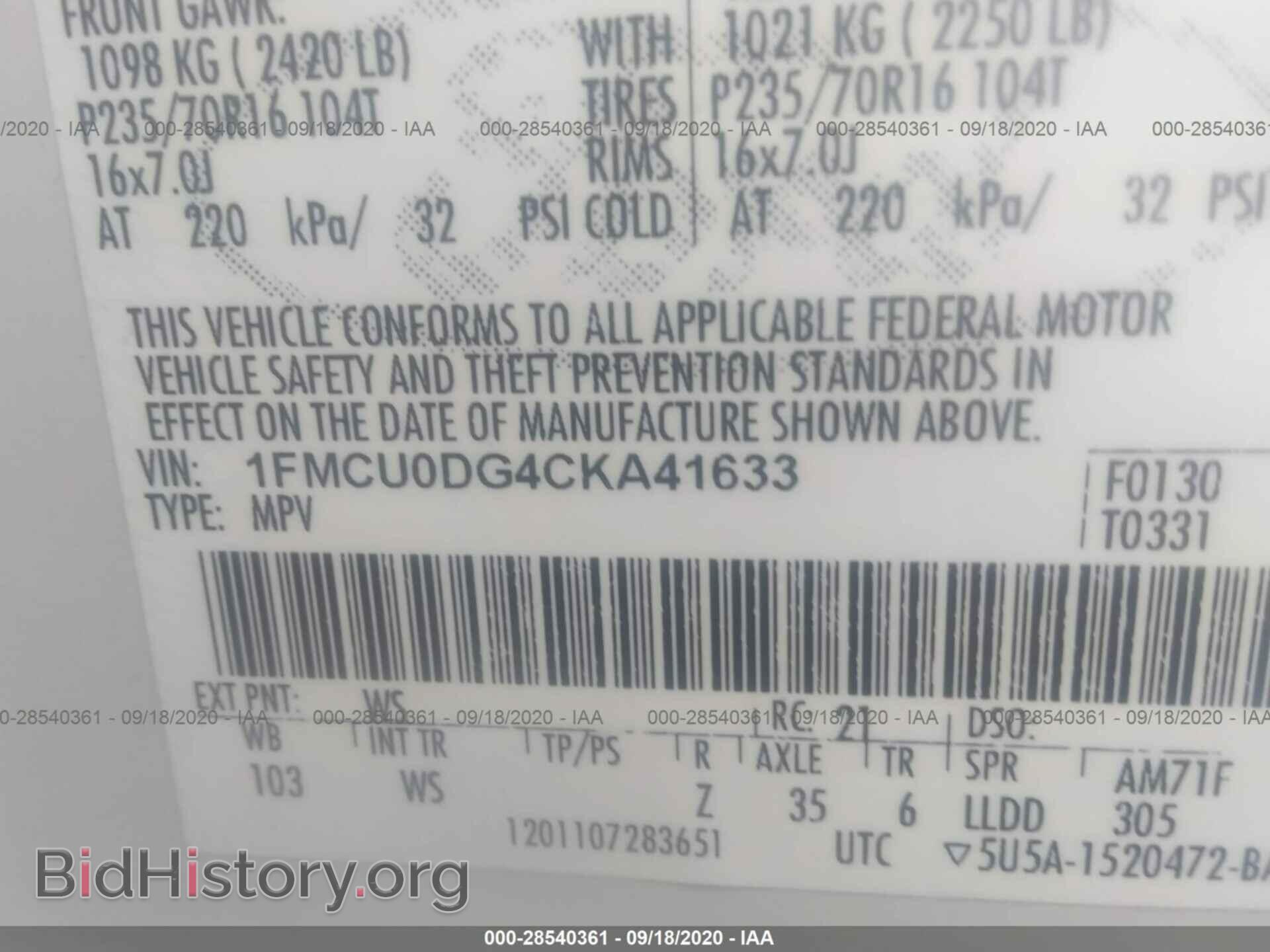 2012 FORD ESCAPE - VIN: 1FMCU0DG4CKA41633 - Photo 9