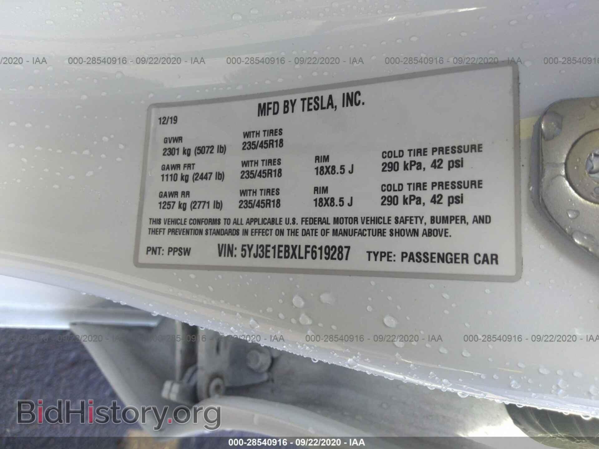 2020 TESLA MODEL 3 - VIN: 5YJ3E1EBXLF619287 - Photo 9