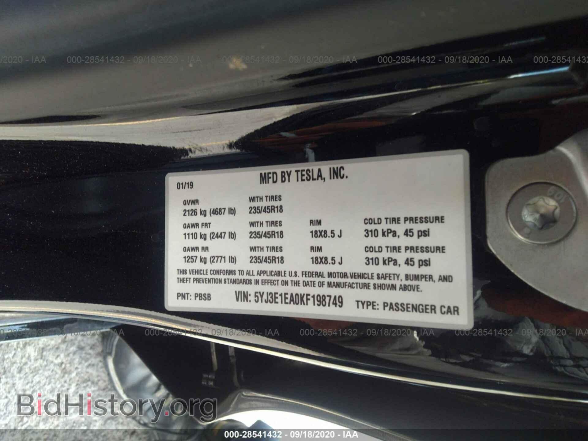 2019 TESLA MODEL 3 - VIN: 5YJ3E1EA0KF198749 - Photo 9