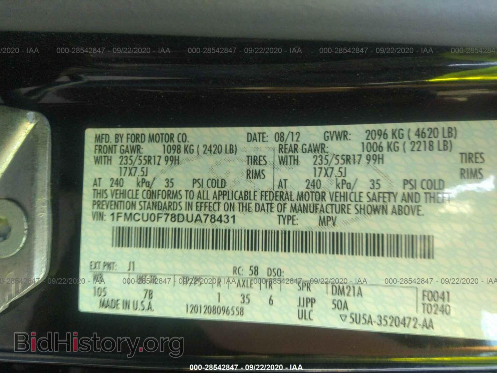 2013 FORD ESCAPE - VIN: 1FMCU0F78DUA78431 - Photo 9