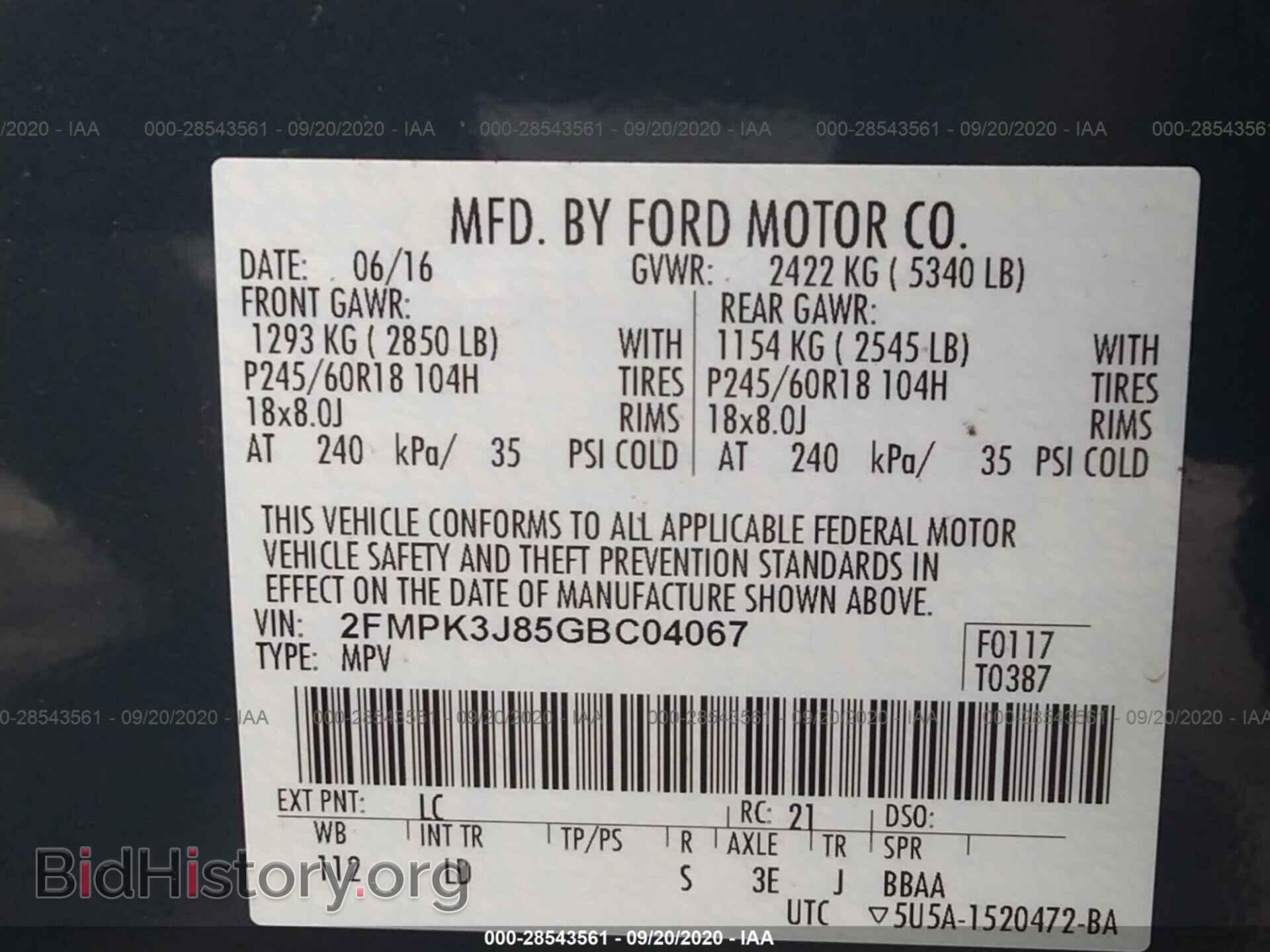 2016 FORD EDGE - VIN: 2FMPK3J85GBC04067 - Photo 9
