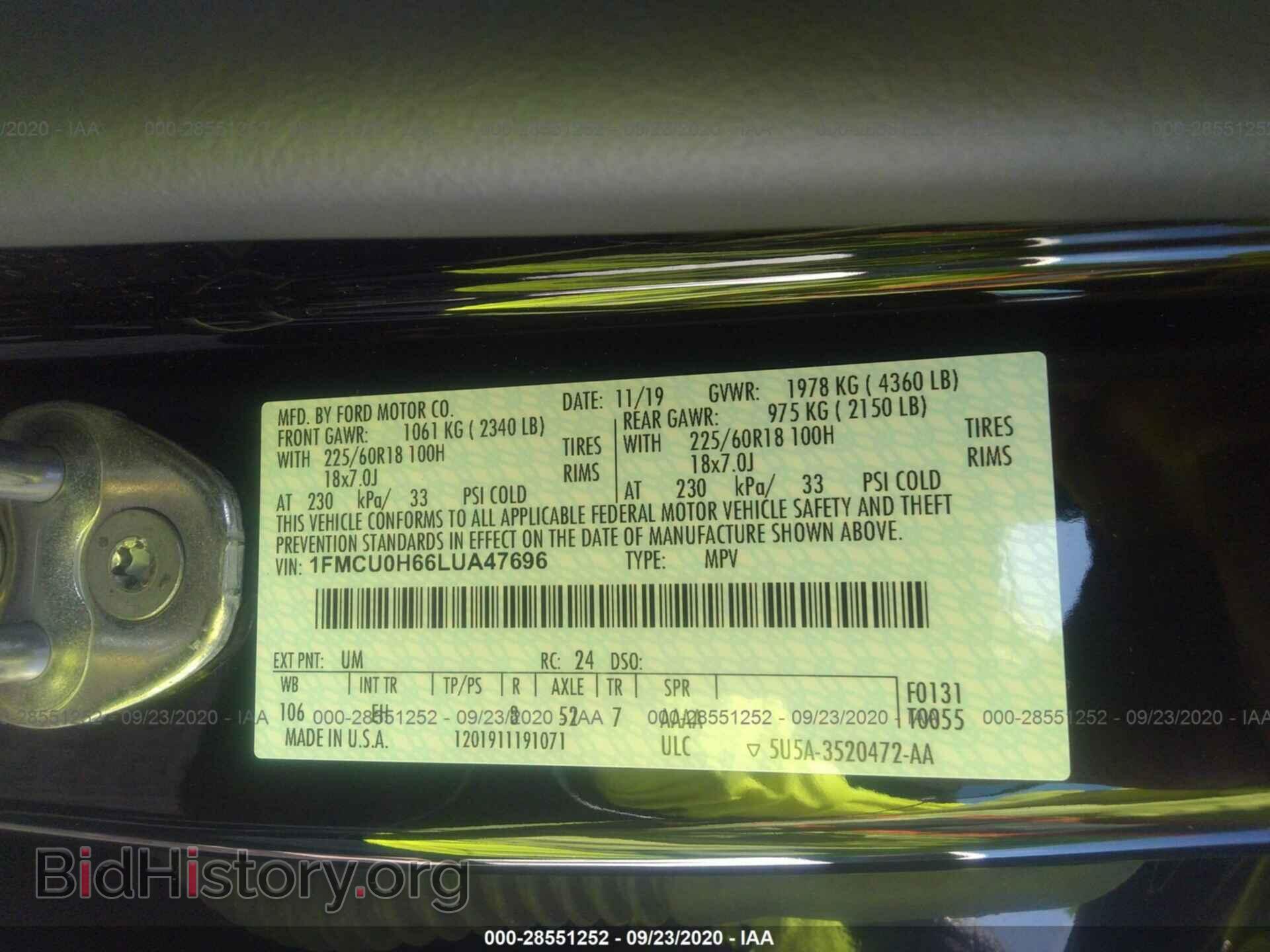 2020 FORD ESCAPE - VIN: 1FMCU0H66LUA47696 - Photo 9