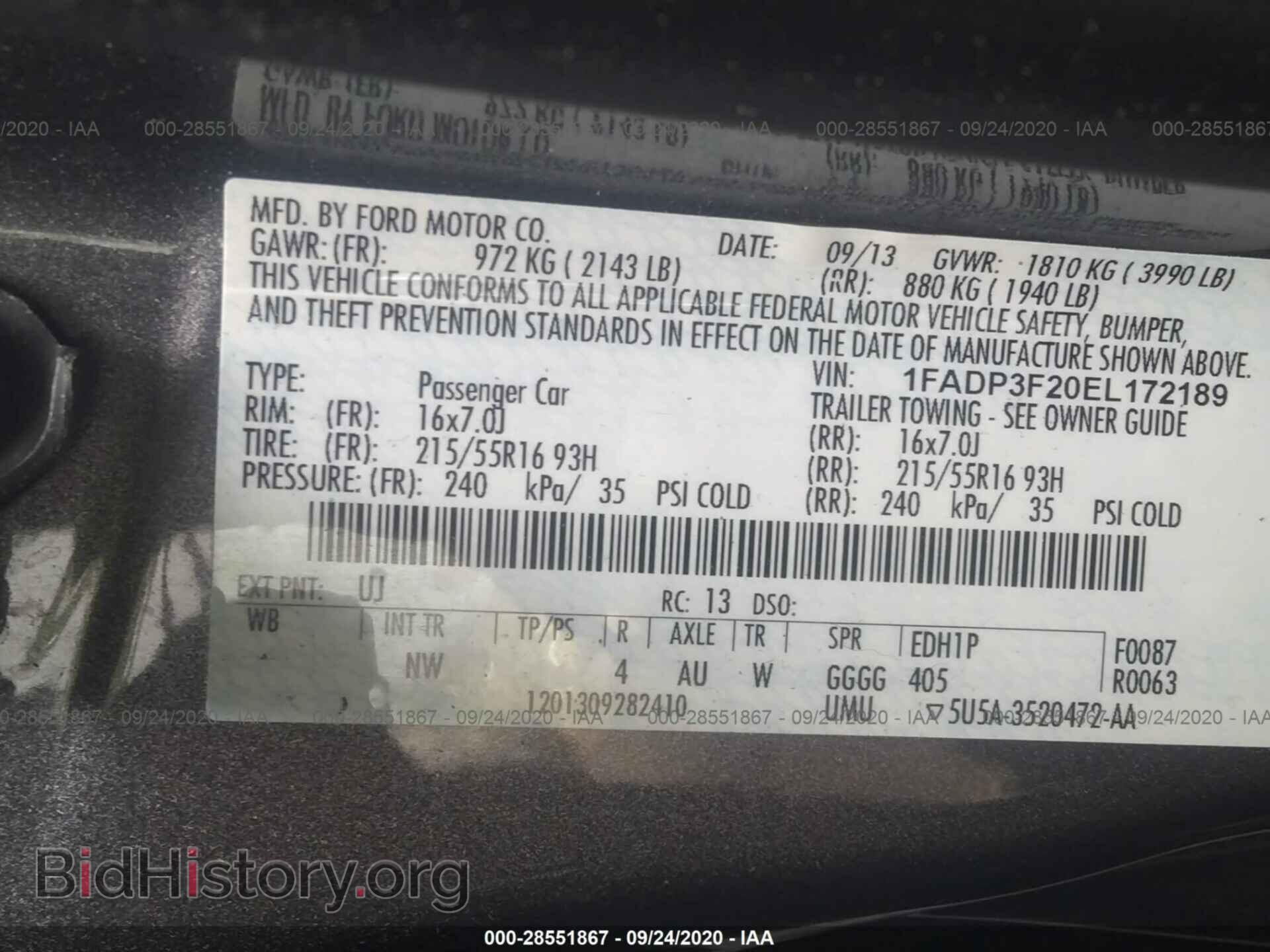 2014 FORD FOCUS - VIN: 1FADP3F20EL172189 - Фото 9
