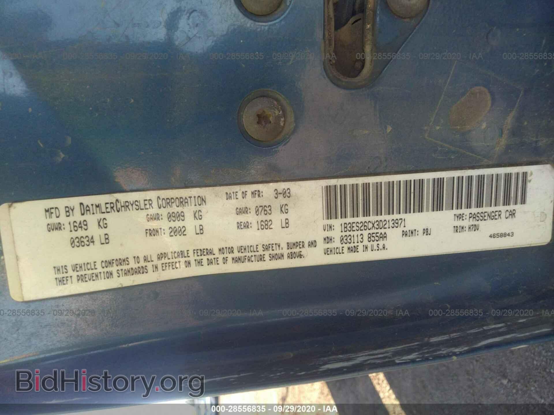 2003 DODGE NEON - VIN: 1B3ES26CX3D213971 - Фото 9