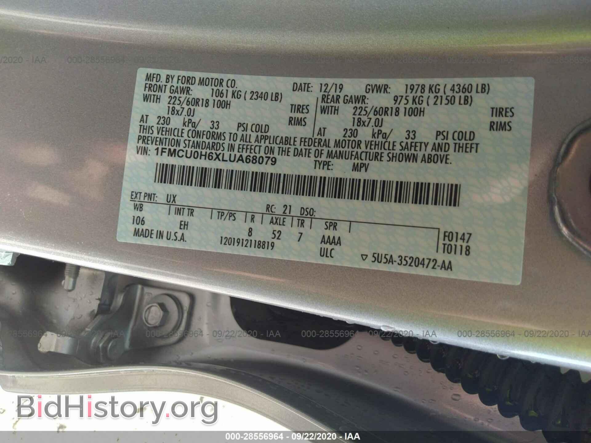 2020 FORD ESCAPE - VIN: 1FMCU0H6XLUA68079 - Photo 9