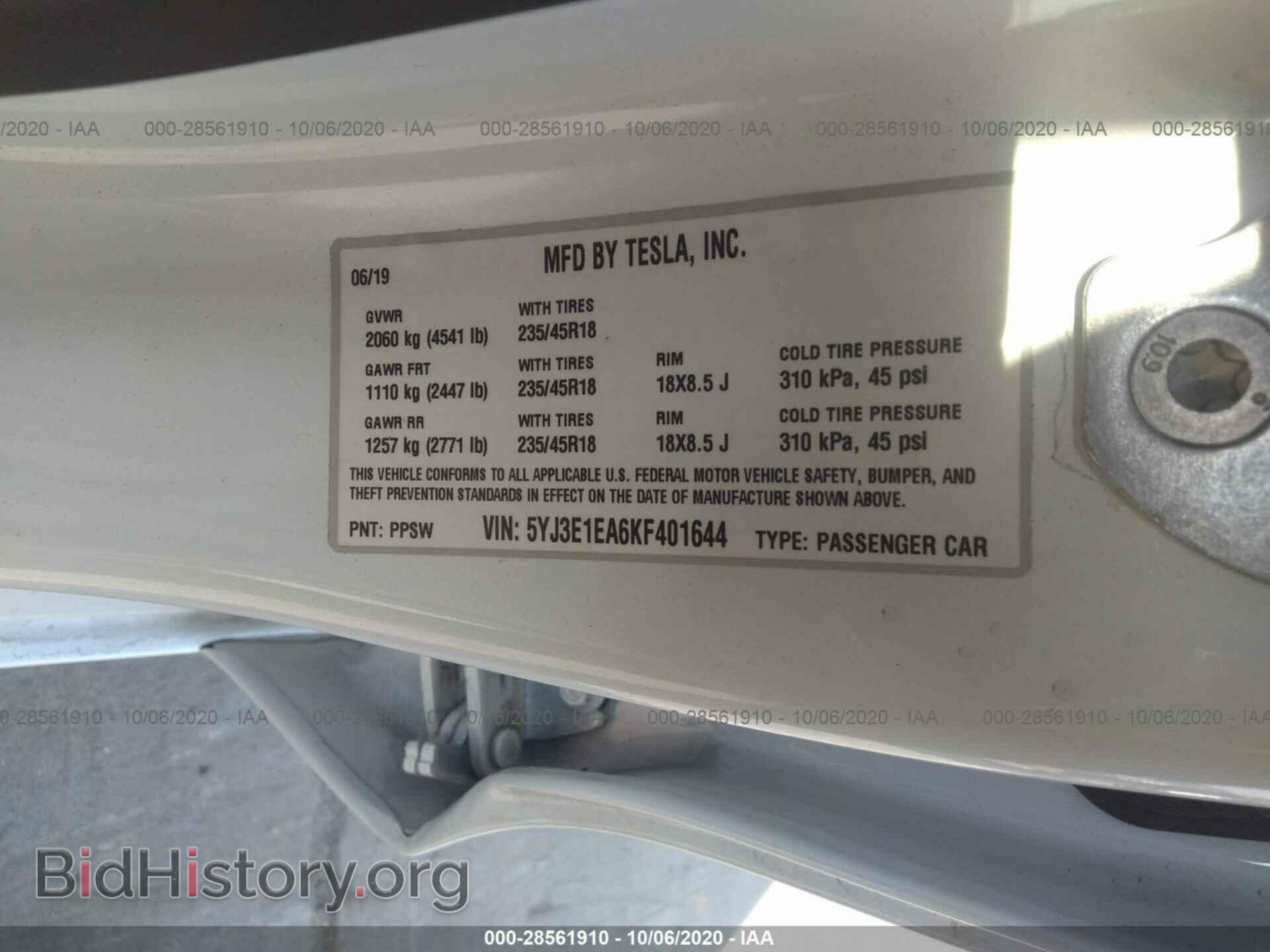 2019 TESLA MODEL 3 - VIN: 5YJ3E1EA6KF401644 - Photo 9