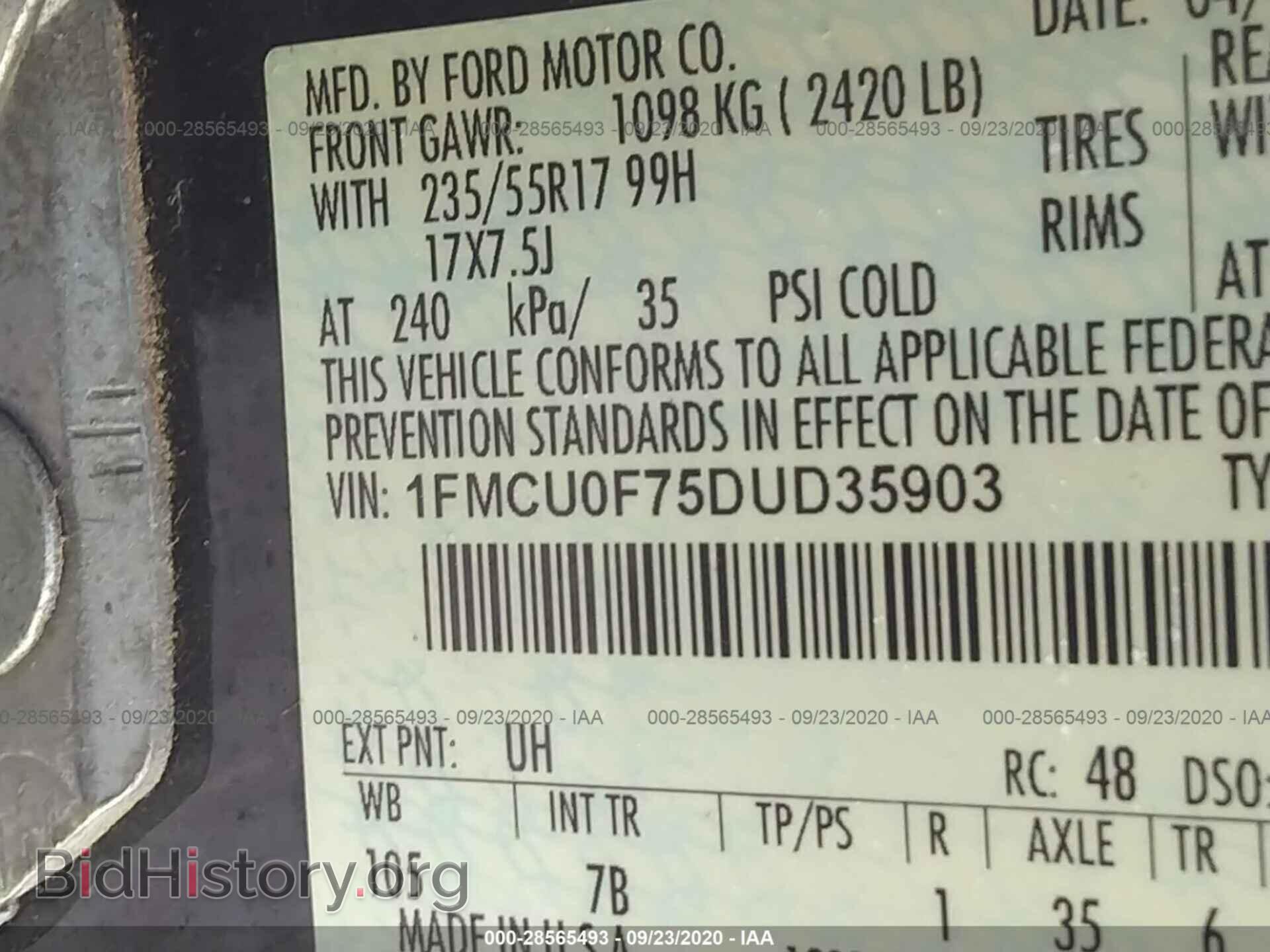 2013 FORD ESCAPE - VIN: 1FMCU0F75DUD35903 - Фото 9