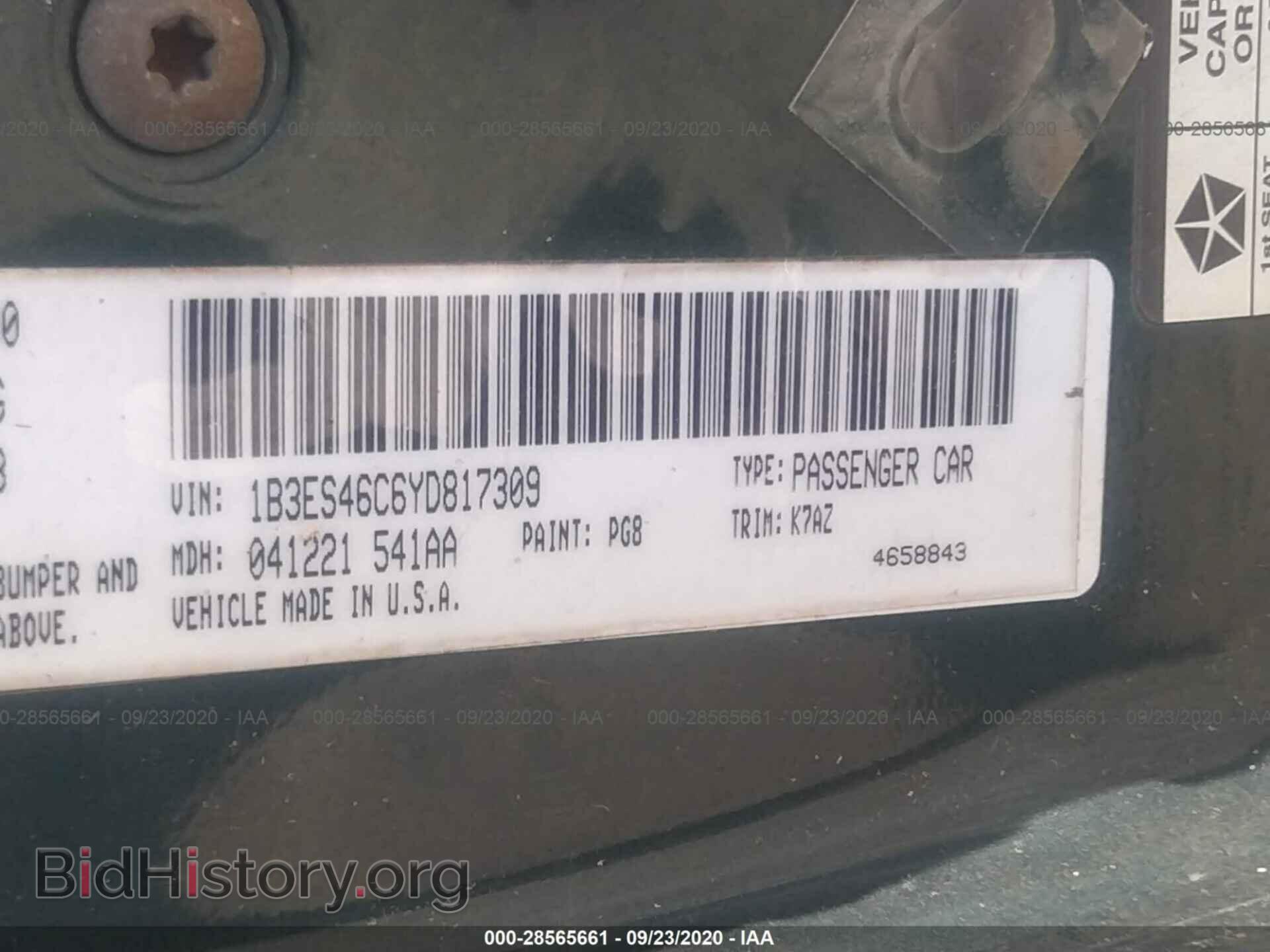 2000 DODGE NEON - VIN: 1B3ES46C6YD817309 - Фото 9